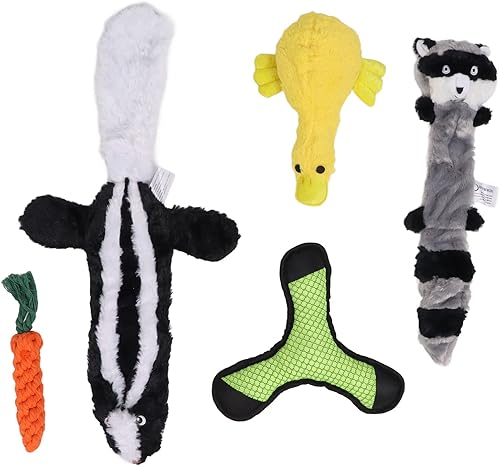 5pcs Dog Squeaky Toys, Aggressive Chew Durable Safe Molars Training Dog Toy for Relieve Boredom, Cute Plush Dog Toy with Round Speaker for Puppies