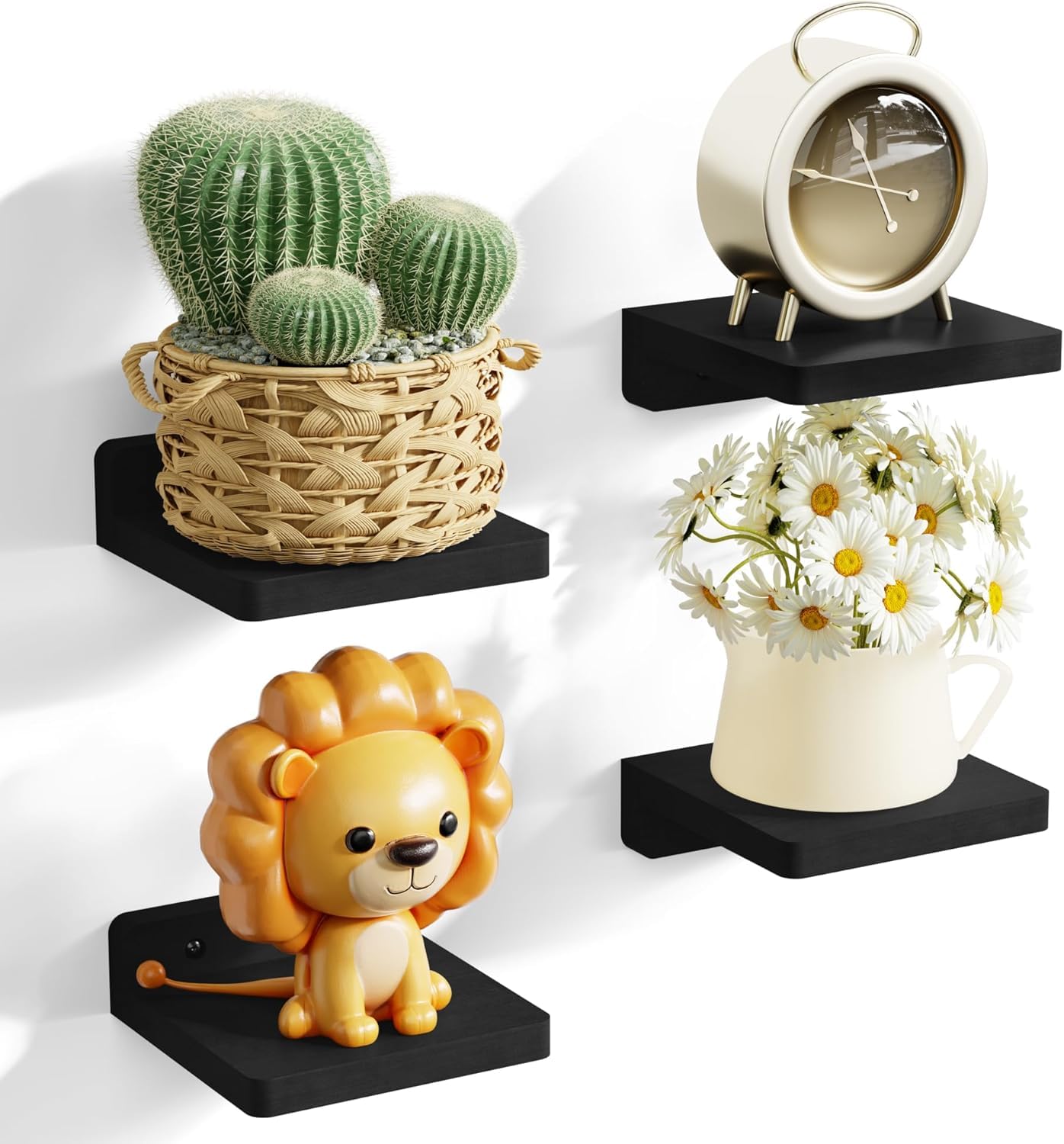 Engineered Wood Floating Shelves for Wall Decor Wall Shelf Storage Organiser | Compact Display Shelf for Kitchen, Bathroom, Living Room and Bedroom Décor Set of 4.(Black)