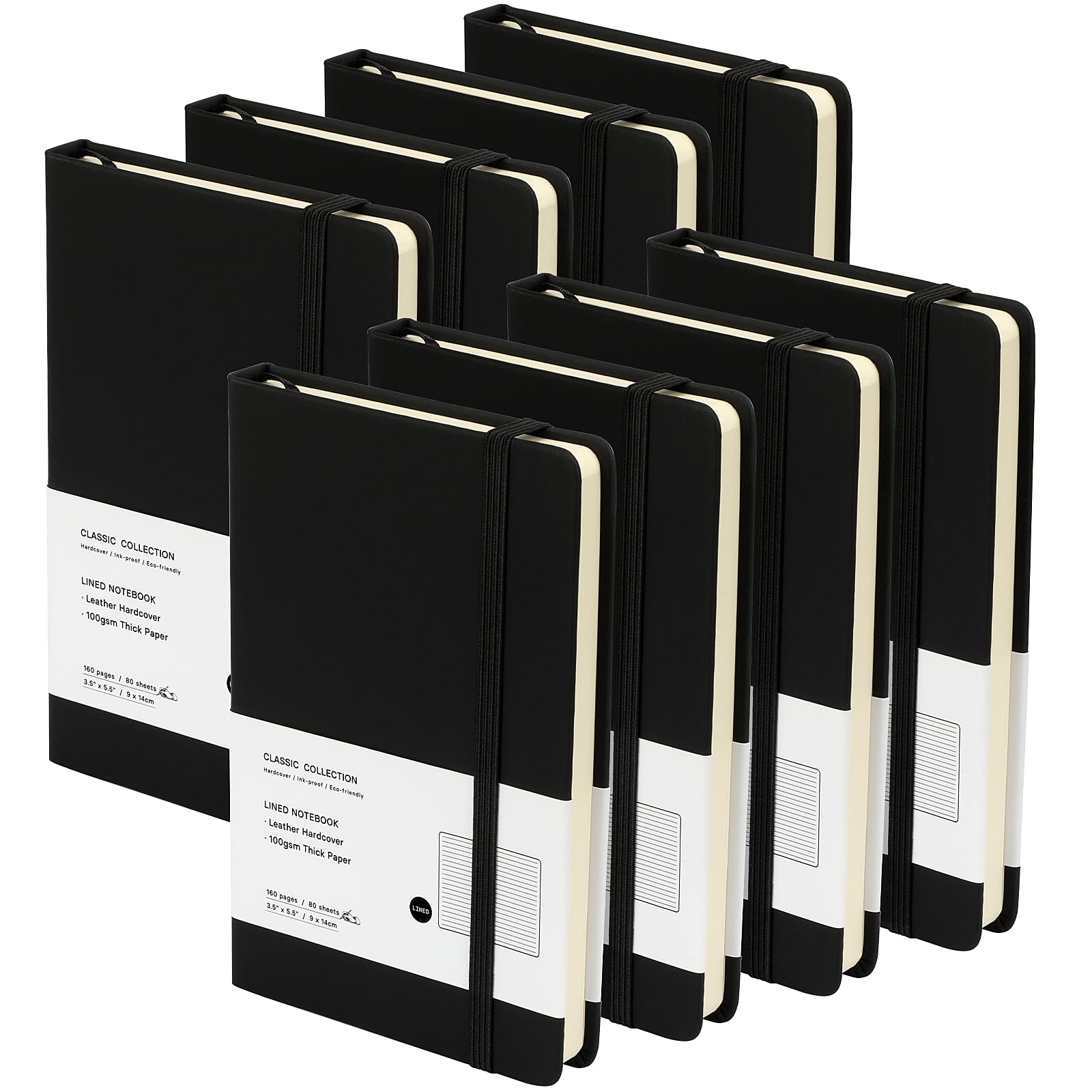 Coopay 8 Pack Pocket Notebook Journals Bulk, 3.5" x 5.5", 160 Lined Pages, A6 Mini Notepad Hardcover leather Journal with 100GSM Thick Paper, Small