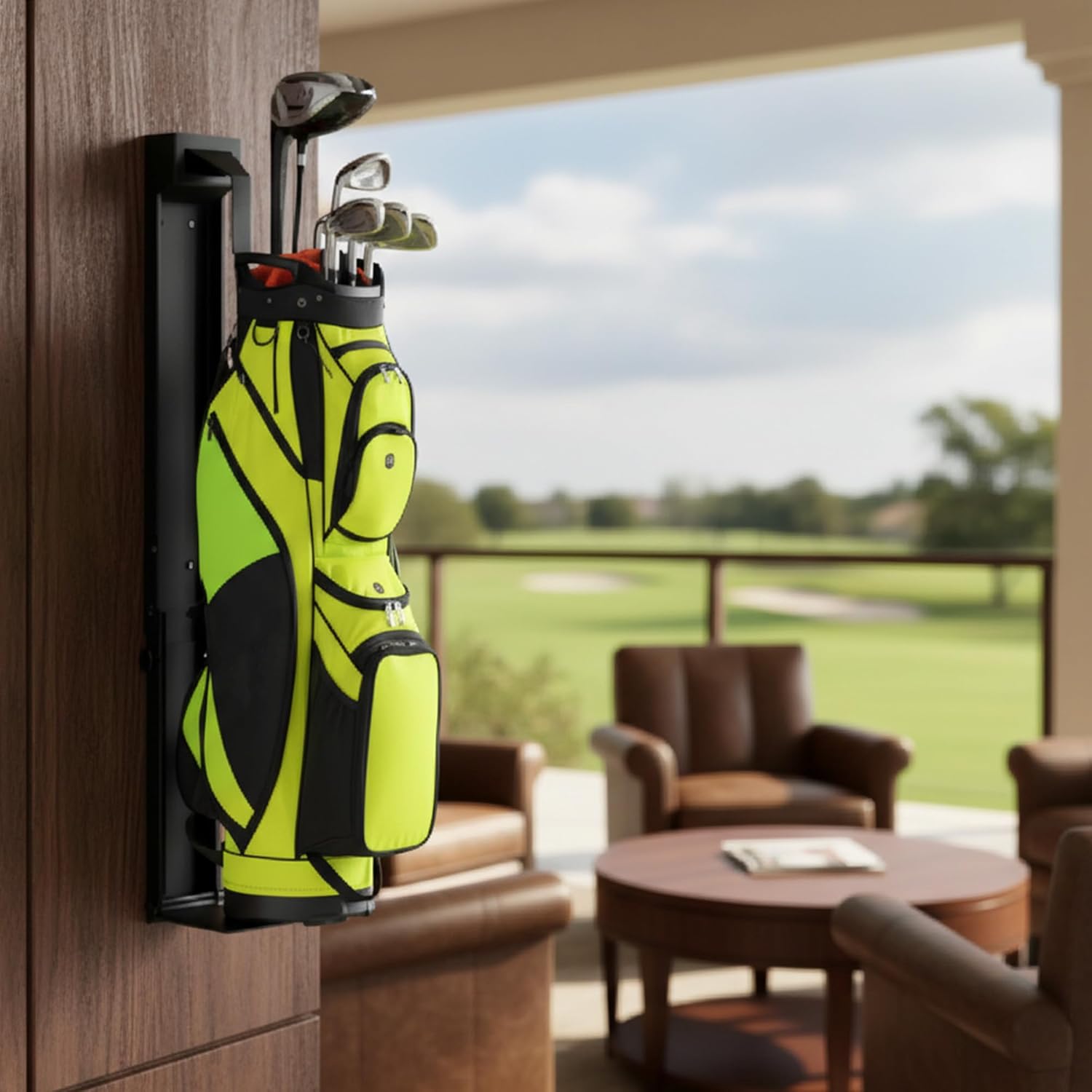 tonchean Wall Mount Golf Bag Storage Stand Adjustable Golf Bag Holder Foldable Golf Bag Organizer for Garage, Golfing Clubs, Home, Basement, Space Saving, Easy Install & Use