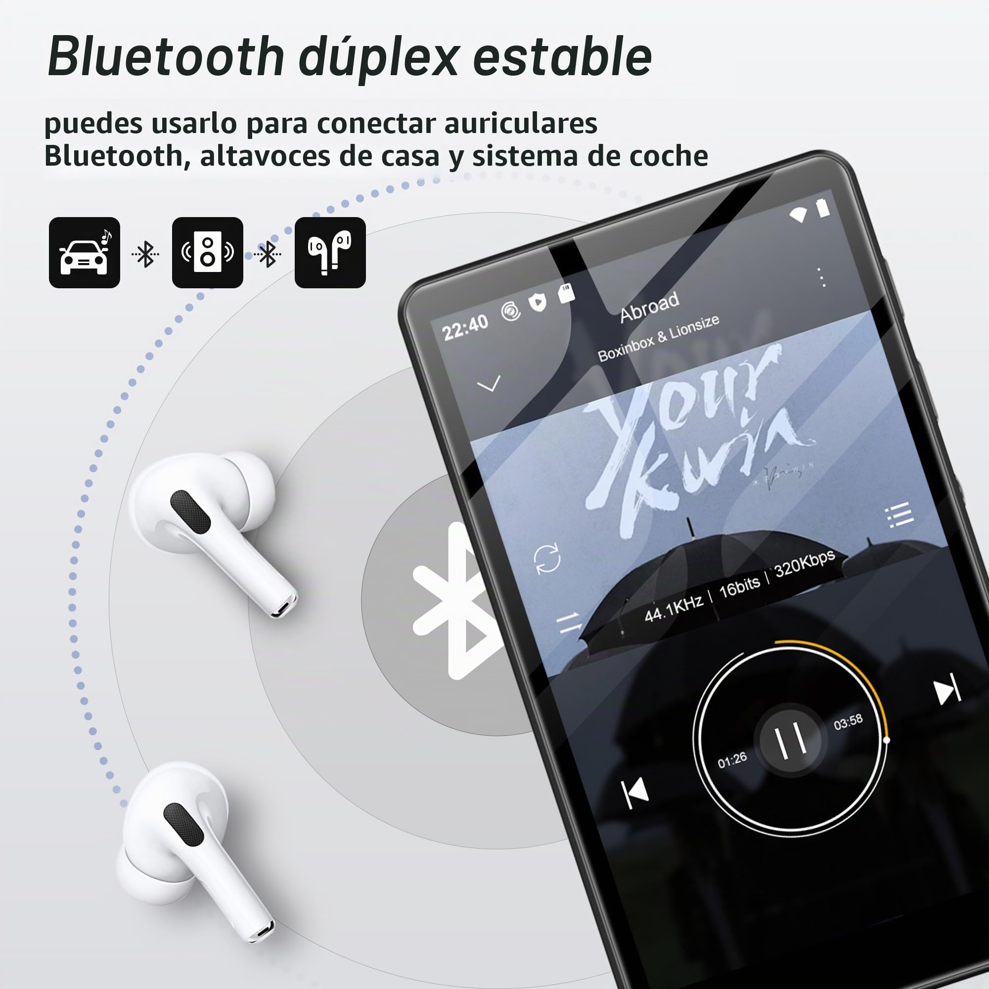 SWOFY M503Pro Reproductor MP3 80GB, Android, WiFi, Bluetooth, Pantalla Táctil 4.0", Compatible con Spotify, Amazon Music, Audible, Libby, Navegador Web, Ampliable hasta 1TB - Negro