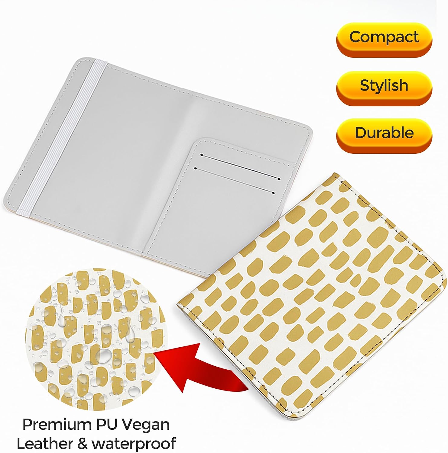 Jolitee Passport Holder Travel Wallet – Premium PU Vegan Leather, Compact & Waterproof Passport Case with Card Slots & Elastic Closure, Brown Spots