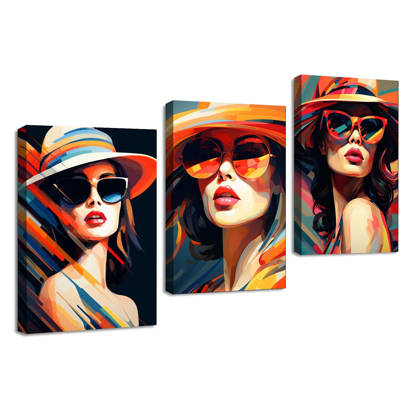 TZKRWRH Set de 3 Cuadros Mujer Mujeres coloridas del arte moderno Modernos Impresiones Sobre Lienzo posters Decorativos, Dormitorio Hogar Cocina Decoracion Pared（Amarillo 23-40x60cmx3 Enmarcado