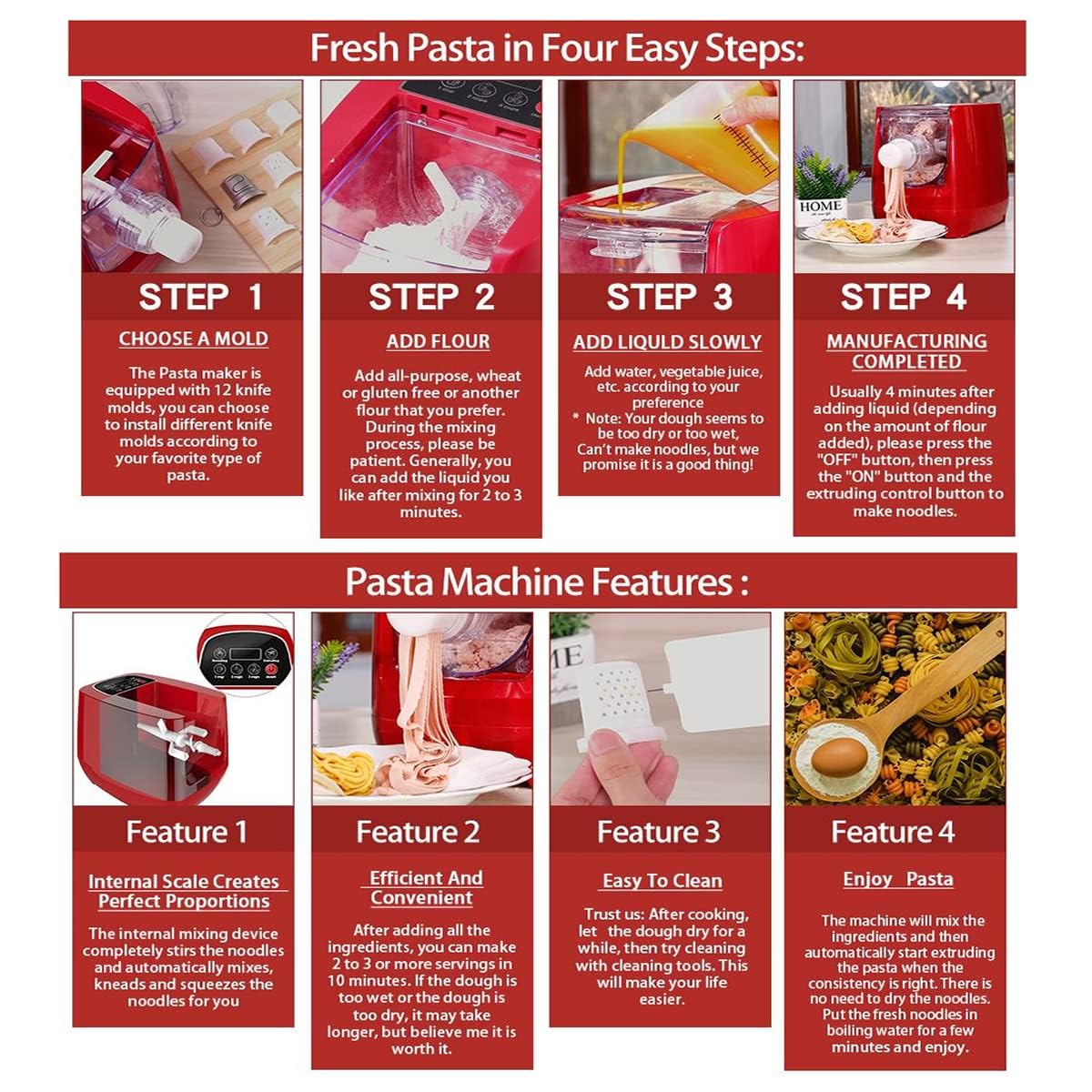 Automatyczna maszyna do robienia makaronu, elektryczna maszyna do makaronu spaghetti z 13 krążkami kształtowymi do domowego makaronu, spaghetti, fettucine i penne, do 650 g mąki