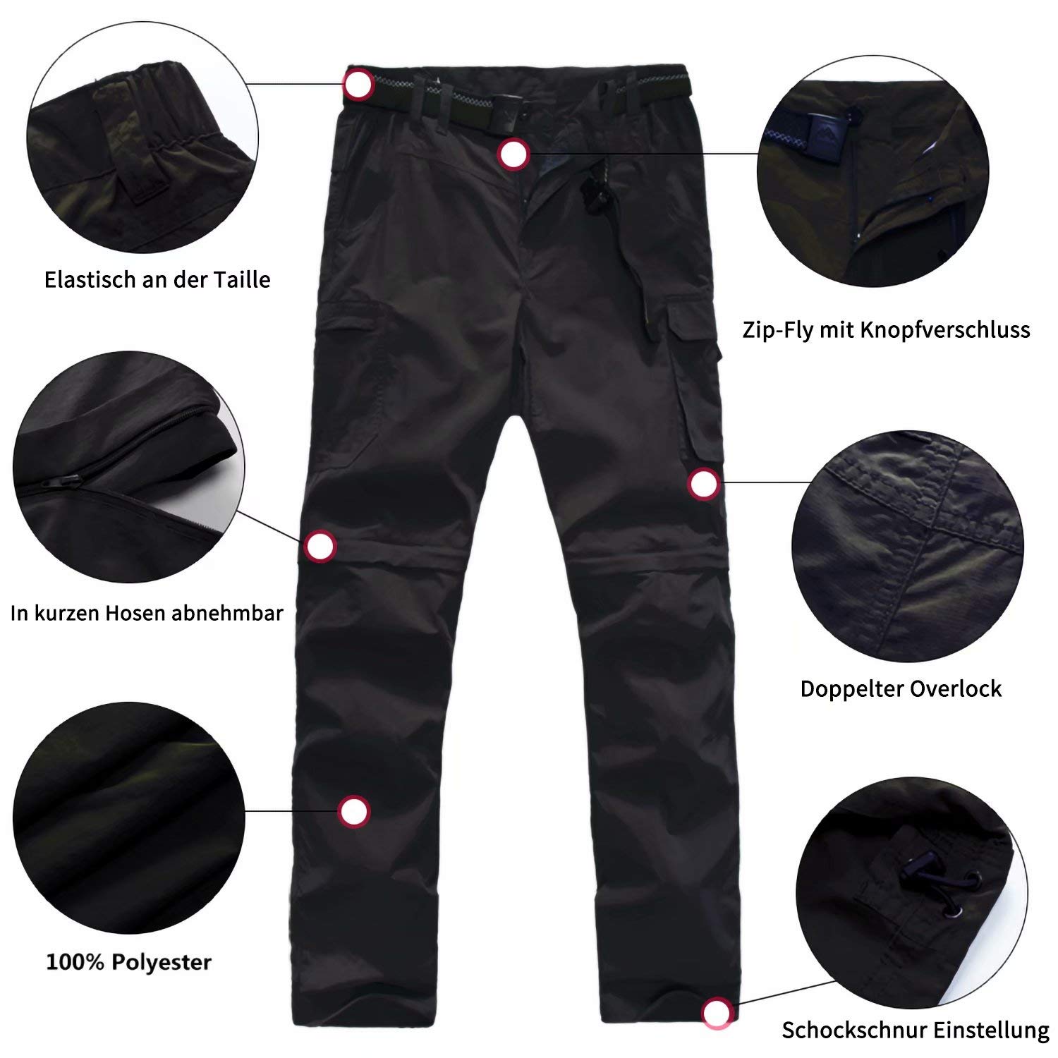 FLYGAGA Kinder Outdoorhose Wanderhose Zip Off Hose abnehmbare hosebeine Shorts Trekkinghose Unisex Jugend Mädchen Sommer mit Gürtel Schnelltrocknend Atmungsaktiv