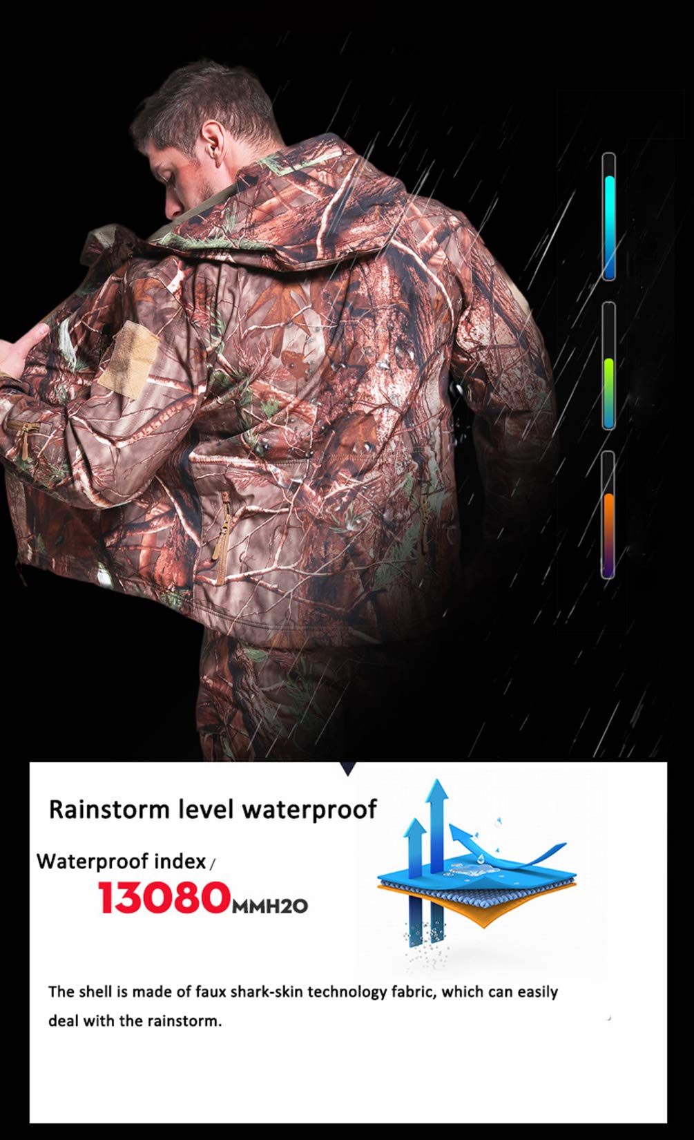Homme Tactique Camouflage Veste Imperméable Softshell Doublure en Polaire Automne Hiver Outdoor Trekking Chasse Alpinisme Blouson Manteaux à Capuche