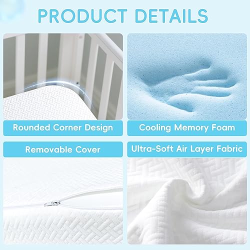 Miniatura 7 de Colchón Pack and Play de 38 x 26 pulgadas, colchón portátil de triple pliegue Pack N Play para corralitos, colchón de cuna de doble capa con funda