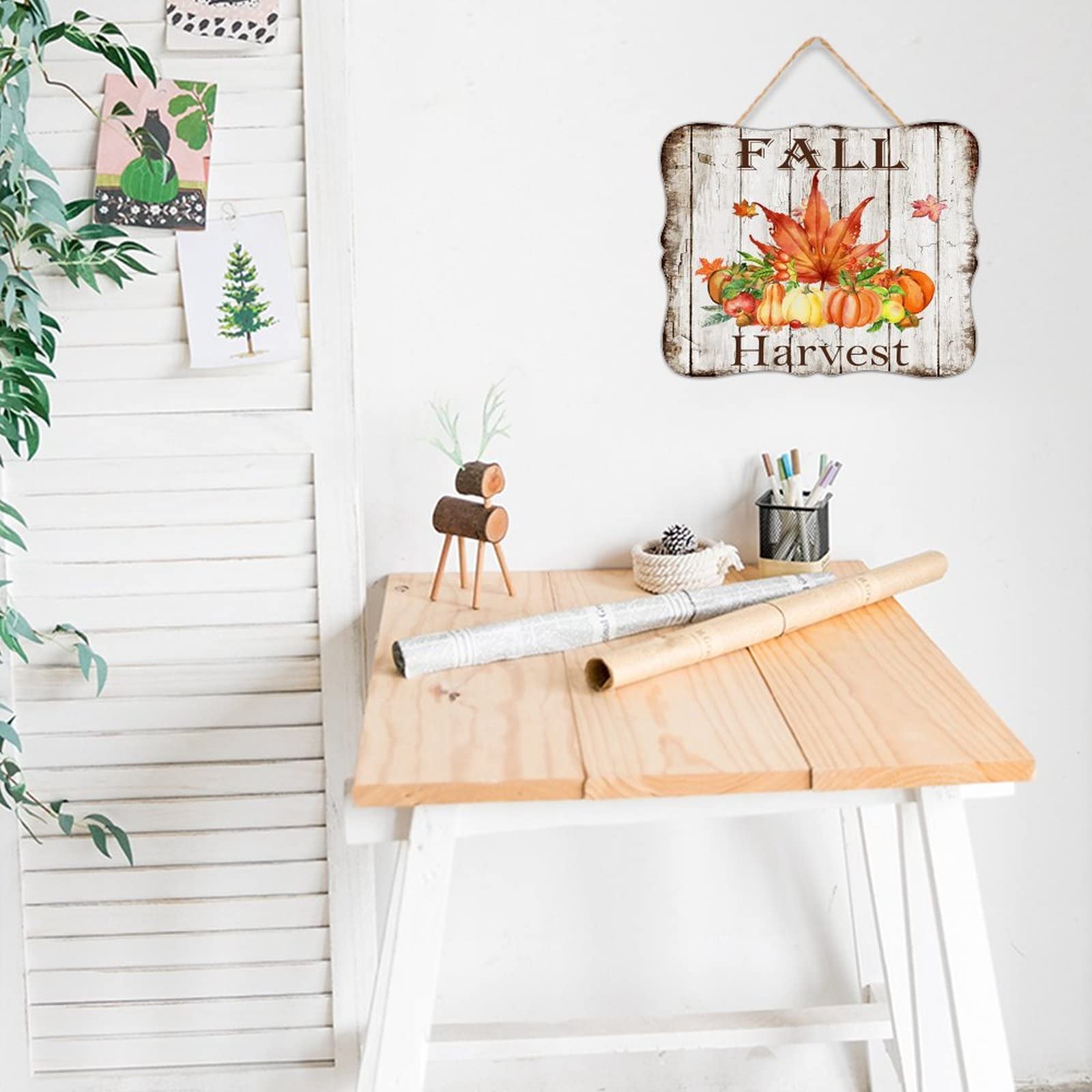 Targa Decorativa In Legno Di Zucca – Cartello Quadrato Rustico Per Decorazioni Autunnali E Ringraziamento - 5