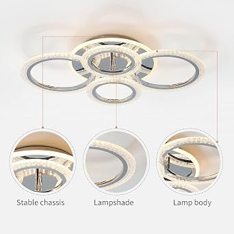 Qcyuui Dimmable LED Ceiling Lights, 4-Ring Modern Flush Mount, Chrome [Energy Class E]