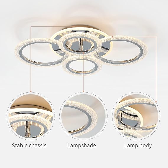 Qcyuui Dimmable LED Ceiling Lights, 4-Ring Modern Flush Mount, Chrome [Energy Class E]
