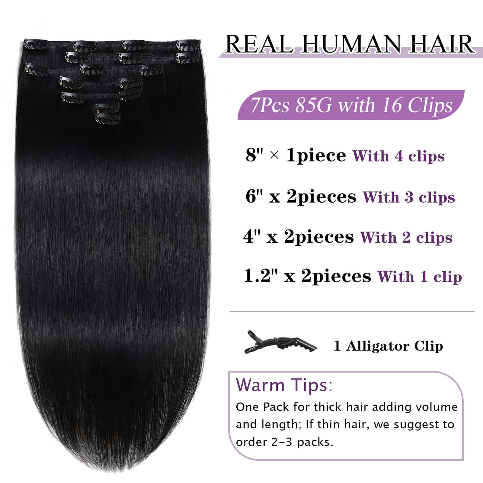 Clip In Hair Extensions Remy Human Hair 7Pcs Straight 18 Inch 85g Double Weft Amazon.com : Double Weft Clip in Remy Human Hair Extensions  main image 4
