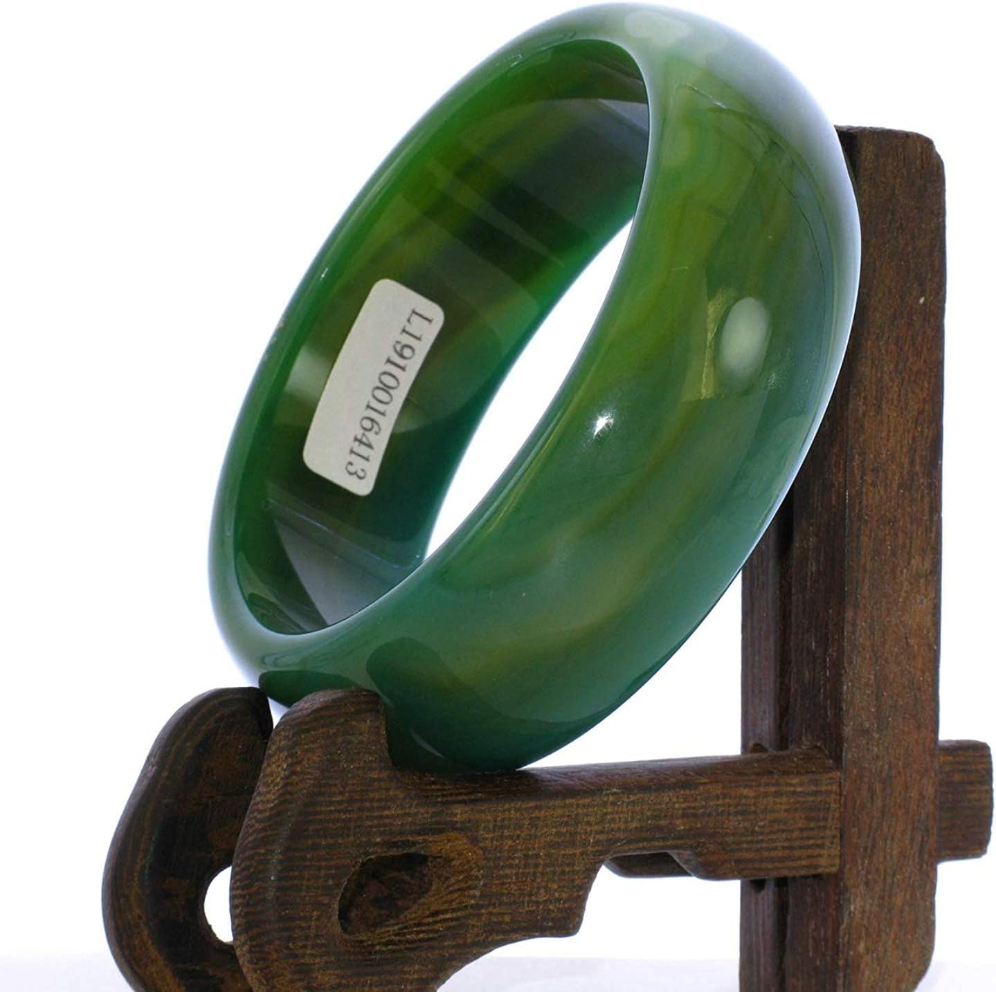 2.3" China Certified Nature Green Chalcedony Jade Women's Bangle Bracelets 6413