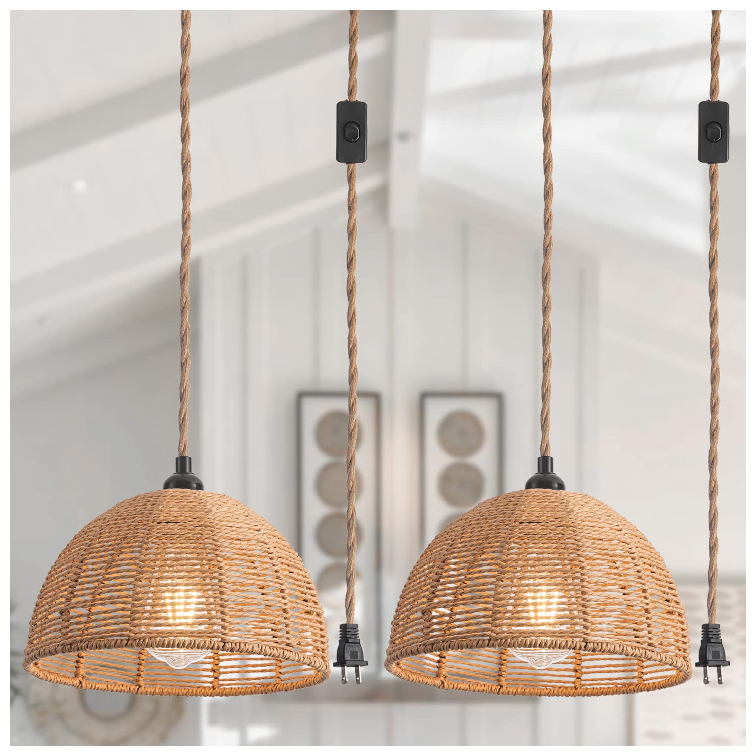 Gudicati Hand Woven Bamboo Plug in Pendant 