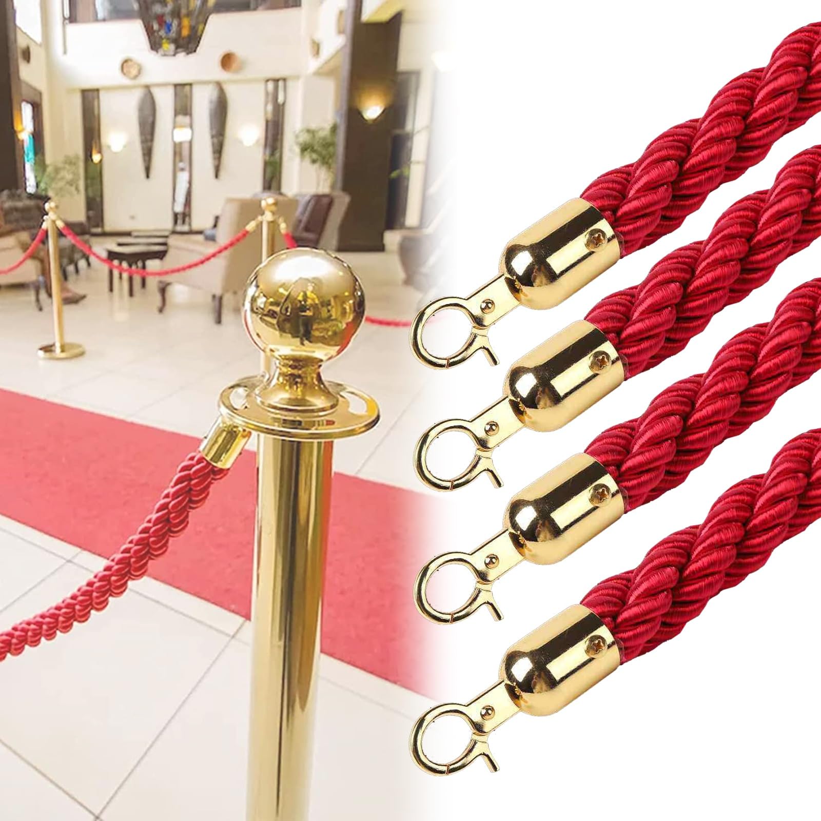 GLDYTVF Crowd Control Rope with Hooks - Twisted Hemp Stanchion Ropes for Queue Divider, Hanging Barrier Cords, Durable Event Line, Ideal for Restaurants & Events