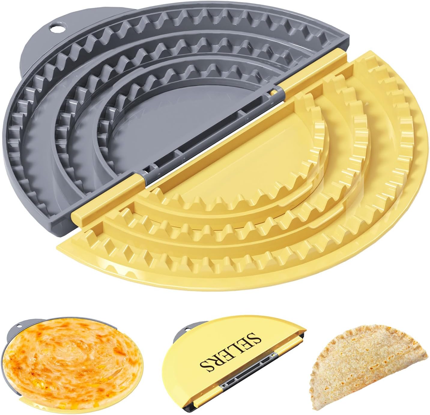 Tortilla Sealer,SELERS,Tacos tortilla crimper Maker Large,Removable & Adjustable 6"-8''-10" Crust,For Burritos,Pasties,Tortilla,Dumplings,Sandwich,Grey Yellow 6"+8"+10" Grey Yellow