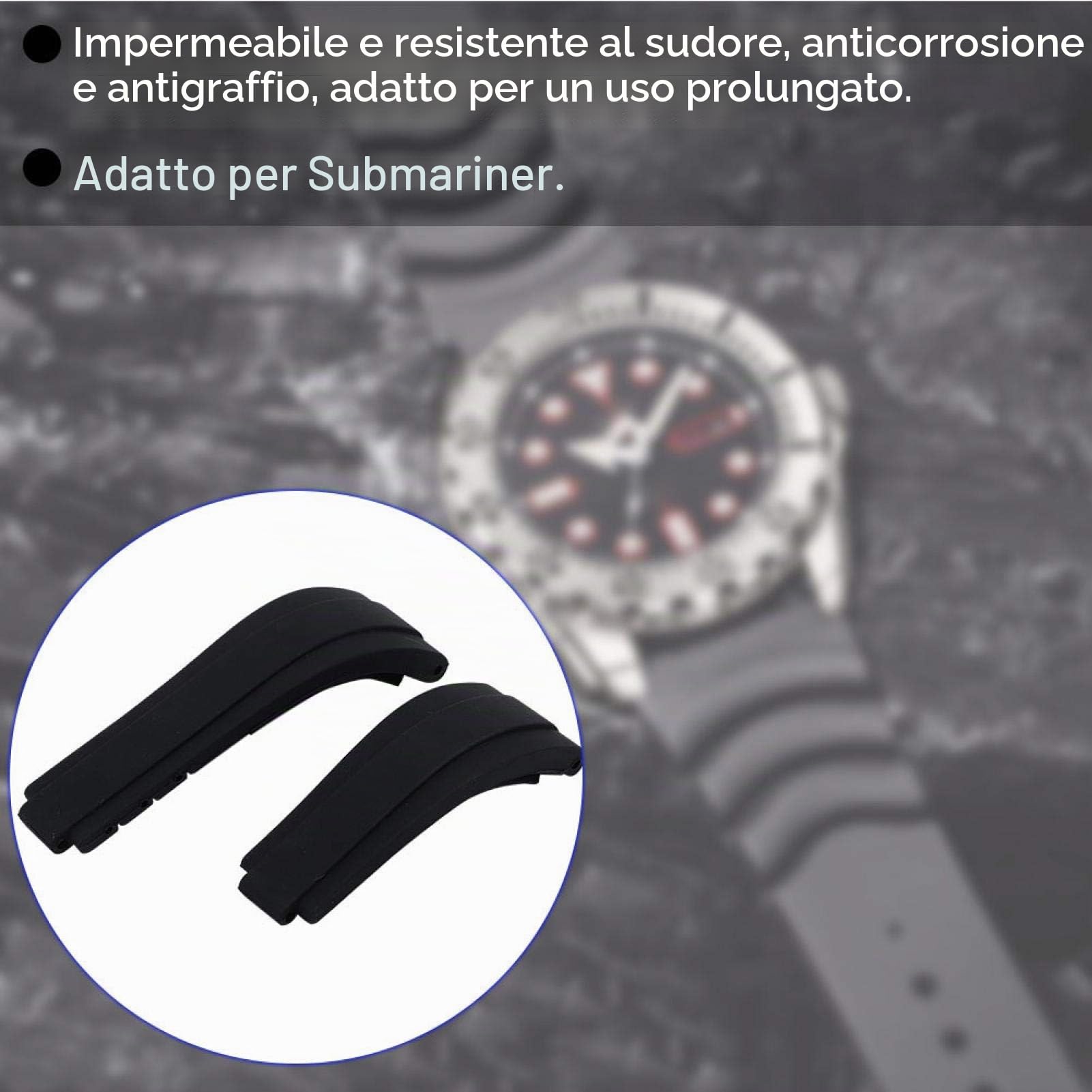 Cinturino per Orologio Submariner Silicone Nero 20mm, Sostituzione Premium Impermeabile Resistente al Sudore per Orologi Uomo Universale