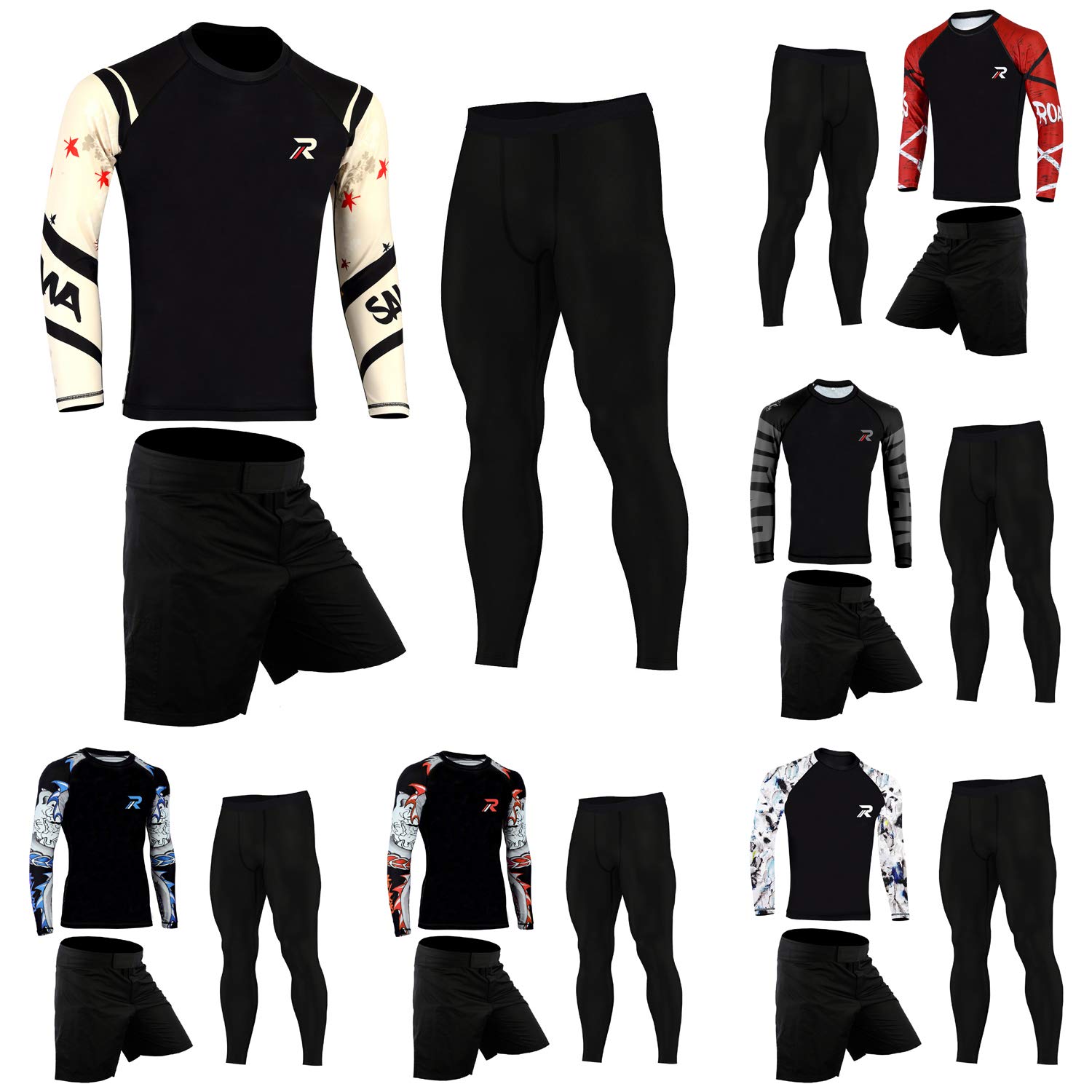 ROAR MMA Grappling Rash Guard & Fight Shorts Set - White, Unisex Thermal Compression Gym Pants - View #2