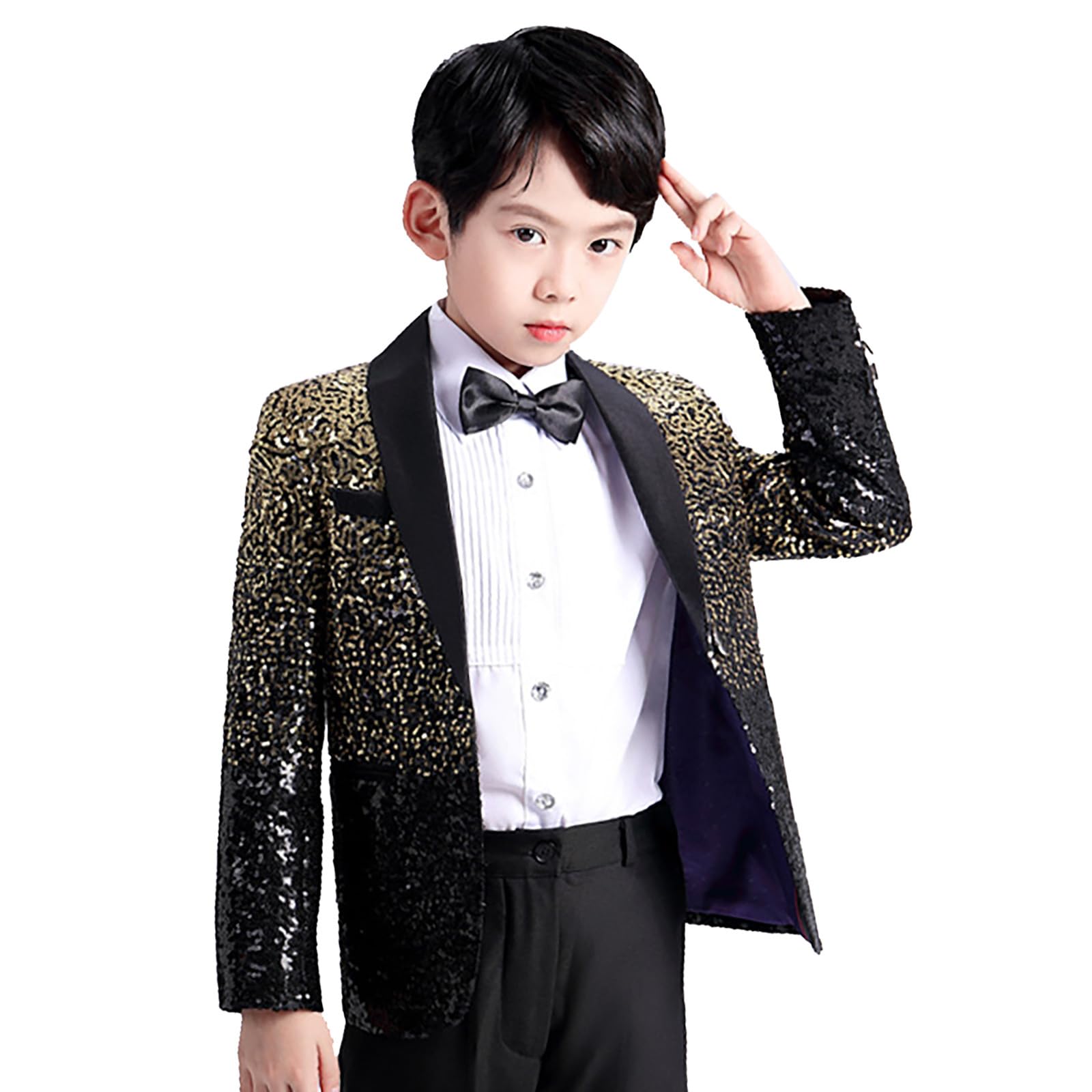 Generisch Veste de costume élégante et scintillante pour garçon avec nœud papillon noir Vêtements formels pour mariages, fêtes, occasions festives