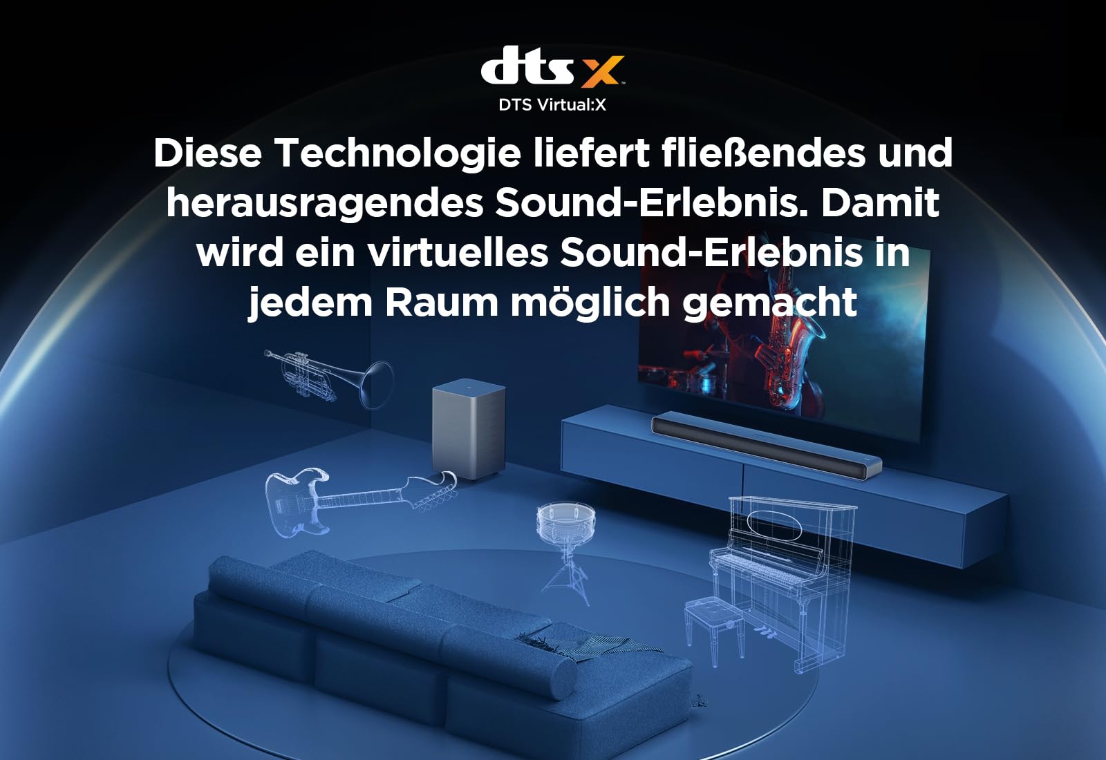 TCL S55HE Soundbar 2.1 Kanal mit kabellosem Subwoofer, 220W Heimkino-Lautsprecher, Dolby Atmos, DTS Virtual:X, Sound Expansion, Bluetooth 5.3, HDMI eARC, USB, Optisch, Wandmontage möglich