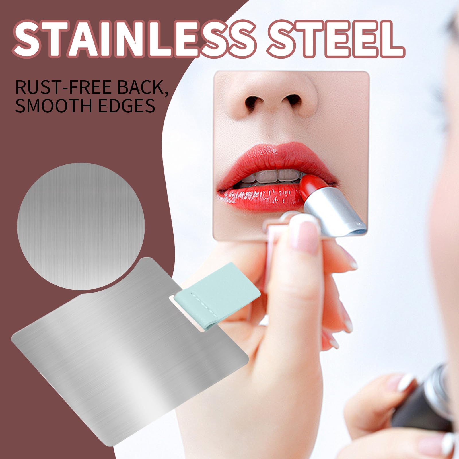 Set di 4 specchietti tascabili, in acciaio inox, con custodia, in metallo lucido, 6,5 x 7 cm