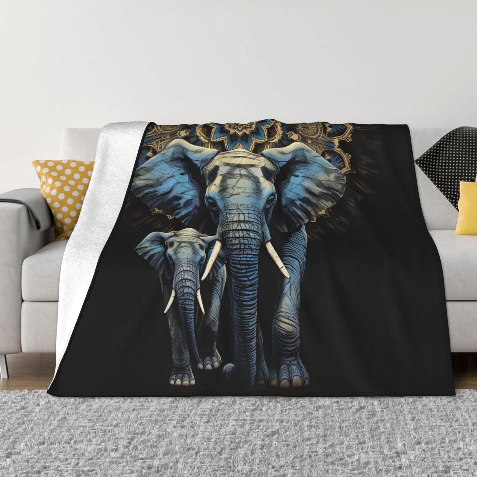 KLOPH Two Elephants Throw Blanket 40"x30" Flannel Fluffy Warm Blanket for Couch, Reversible Plush Blankets for Bed, Comfy Fuzzy Blanket for Sofa, Plush Lightweight-Blankets for All Season