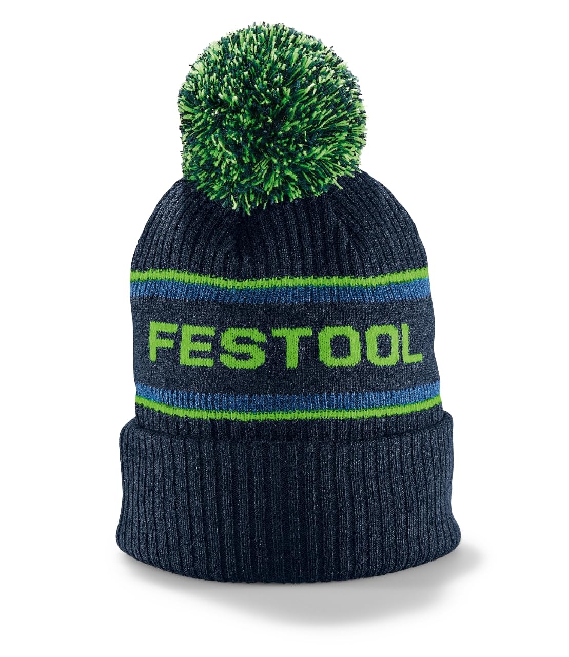 Festool Unisex Dark Blue, Light Grey And Green Bobble Hat