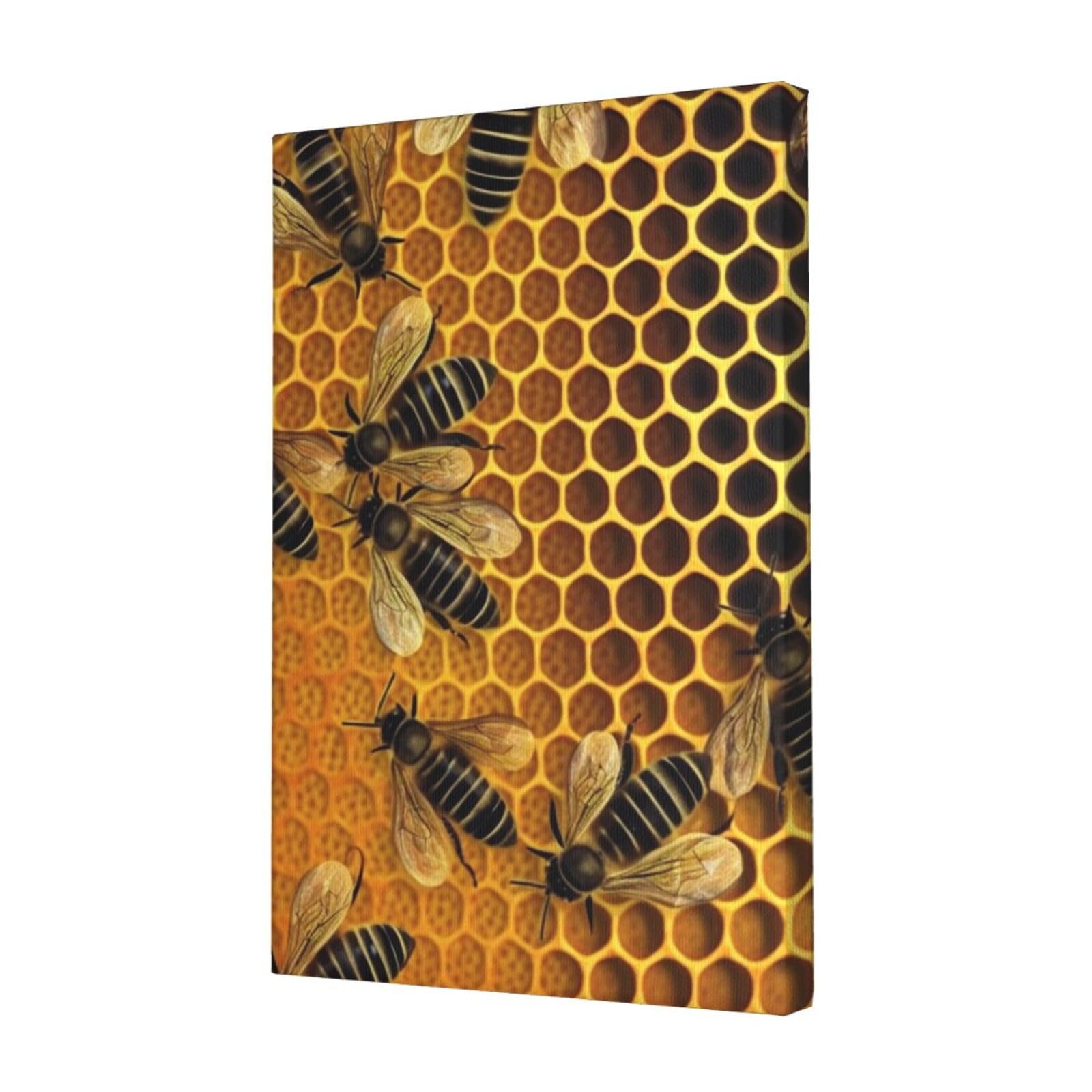 KLOPH Bees on hive Canvas Wall Art for Living Room 12"x18" Modern Artwork Painting for Bathroom Hanging Canvas Prints Aesthetic Wallart for Bedroom Kitchen Office Wall Decor