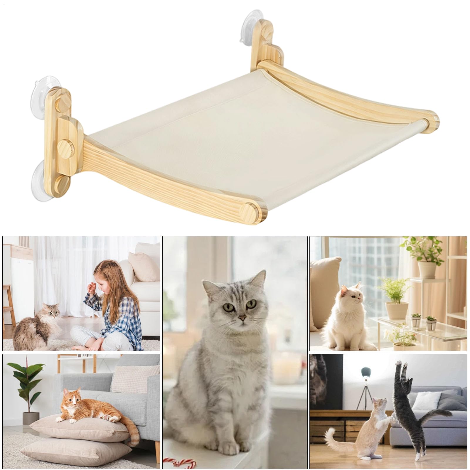 Perchoir pour Chat Fenêtre Hamac à Ventouses pour Chat D'intérieur | Perchoir Amovible en Bois pour Intérieur Maison Appartement Salon Coin Chambre