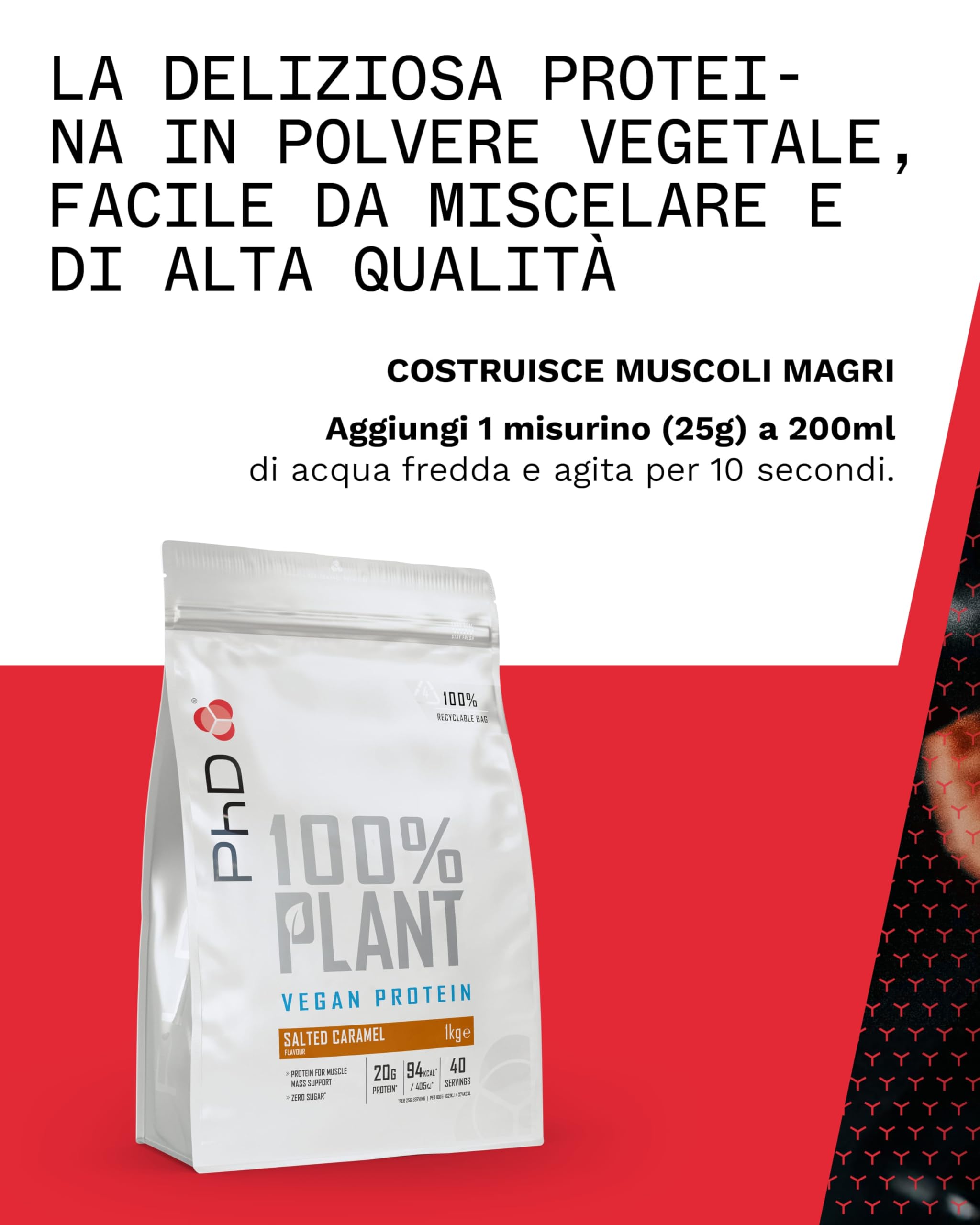 PhD Nutrition 100% Plant Protein in Polvere vegana 1kg Caramello Salato - Proteine vegane ad alto contenuto con 20g per porzione, 3,6g di BCAA, senza zuccheri e calorie ridotte.