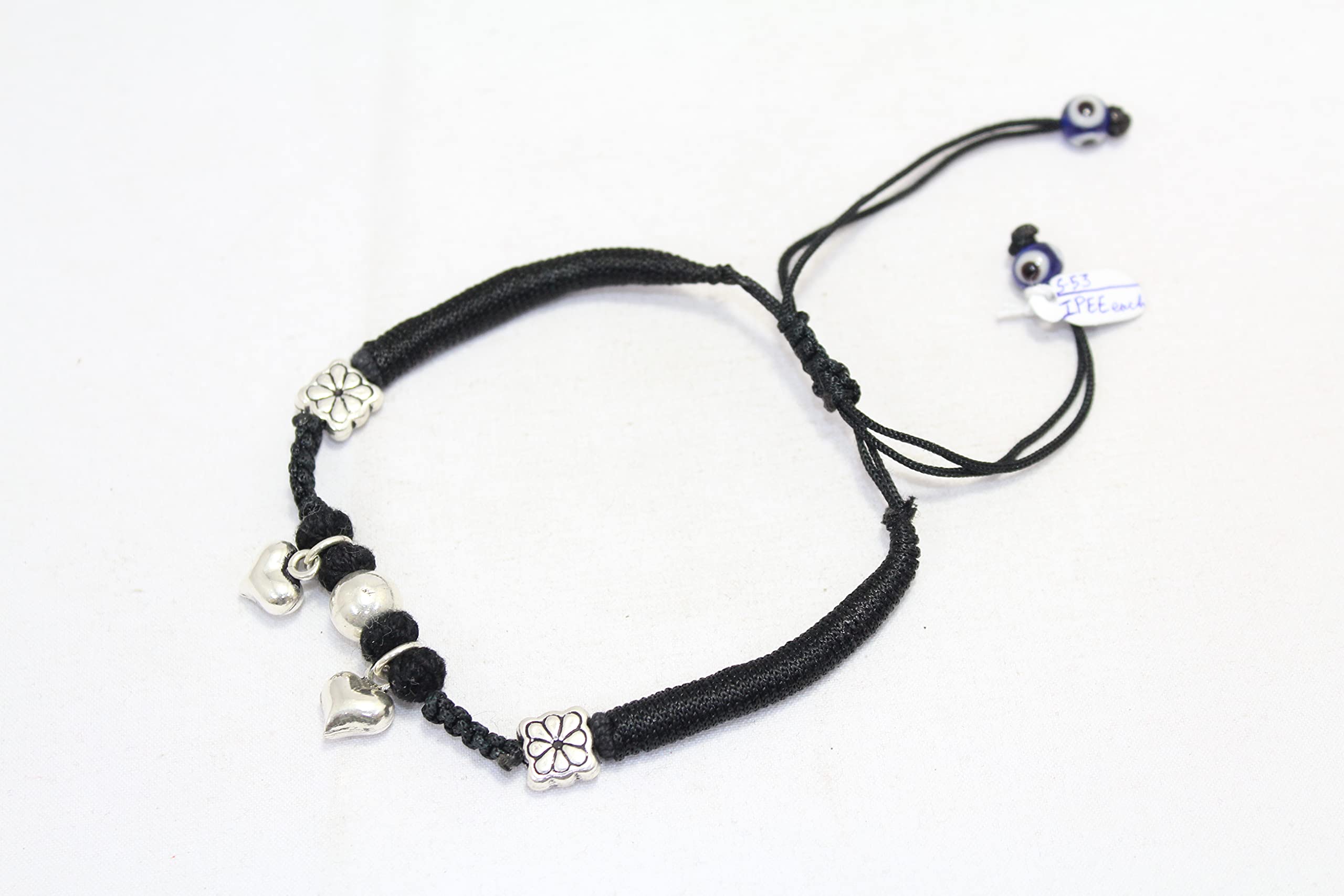PH - Cavigliera in argento Sterling 925, in nylon nero, con perline Rakhi Evil Eye, A425