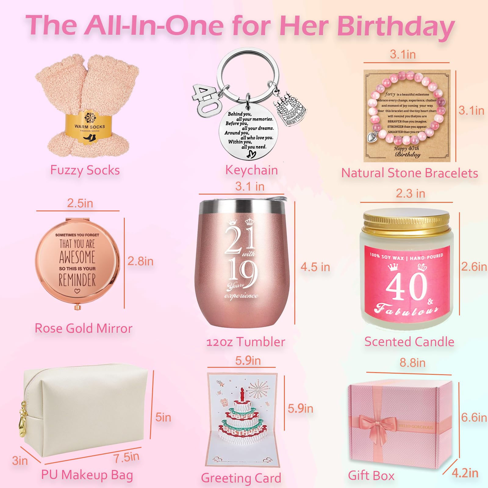 Awfrky Regalos de cumpleaños número 40 para mujeres, cesta de feliz cumpleaños 40, caja de regalo para mejores amigas, mujeres, mamá, esposa, hija, hermana, novia, compañera de trabajo, mejor amiga