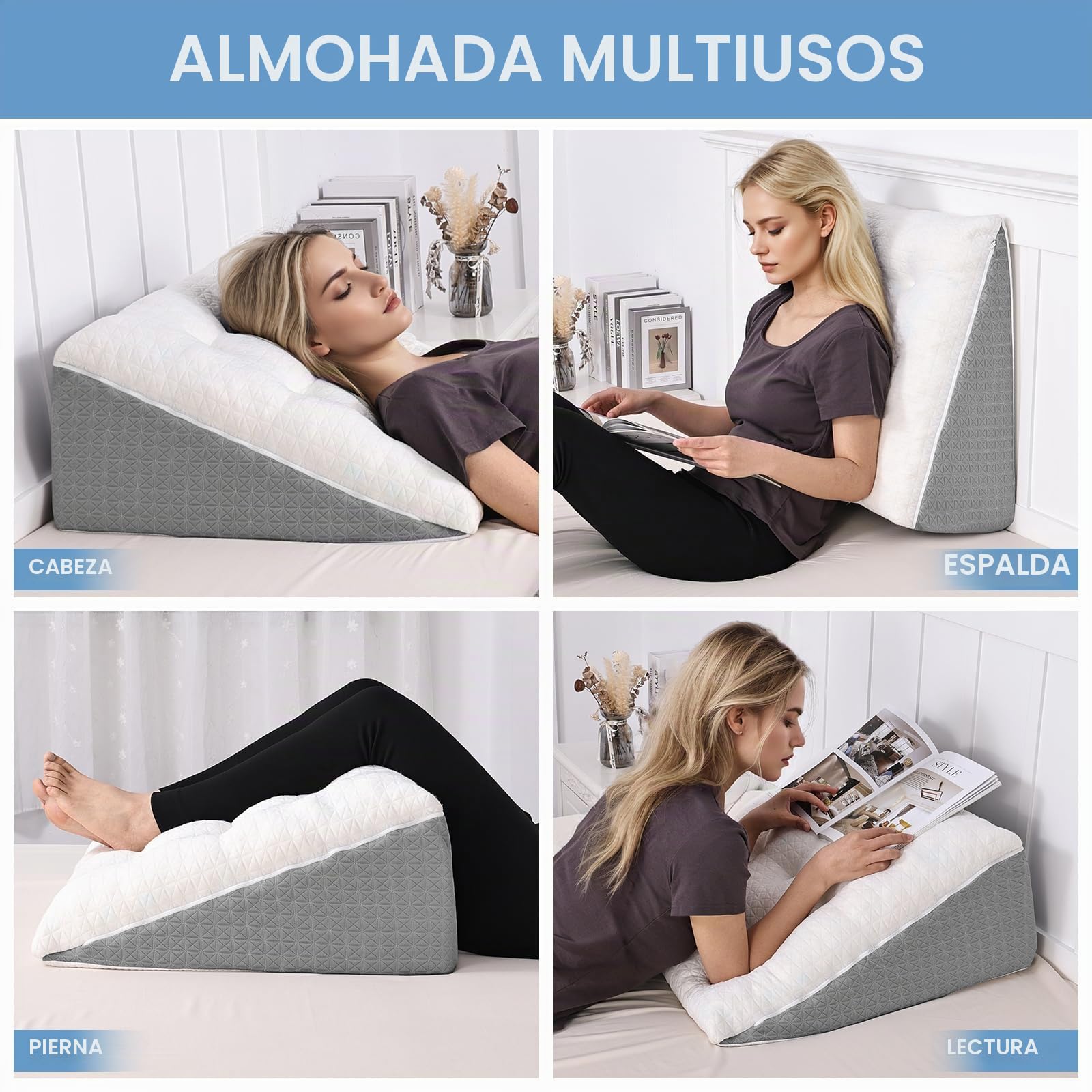 Cojín cuña para cama y sofá - Doble capa de espuma viscoelástica para leer - Cojín ortopédico para la cama para reflujo y apnea del sueño, cojín para la espalda perfecto para el apoyo de la