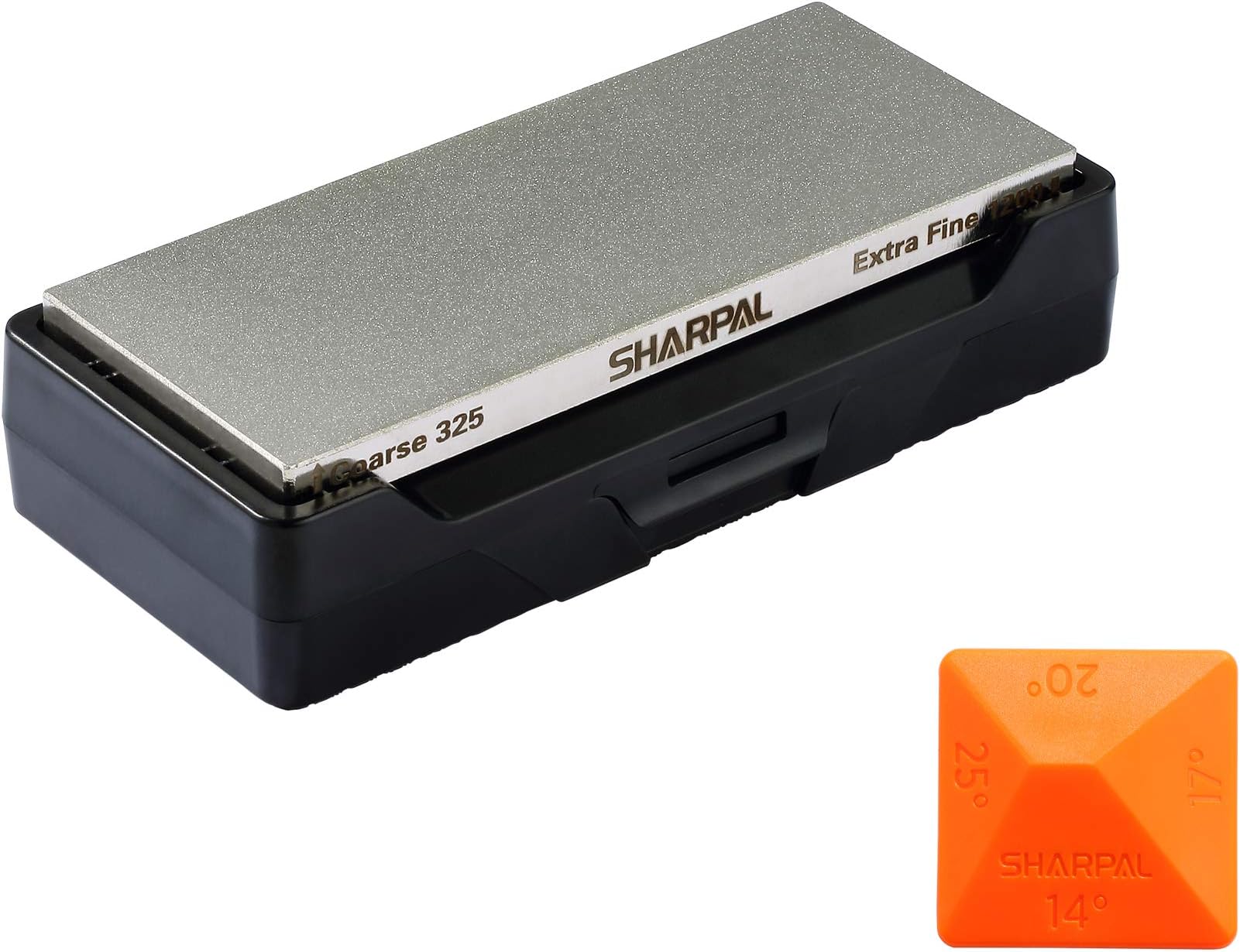 156N Diamond Whetstone Knife Sharpener with Storage Base, 2 Side Grit Coarse 325 / Extra Fine 1200, Diamond Sharpening Stone with Non-Slip Base and Angle Guide (152 x 63mm / 6 x 2.5 Inch)