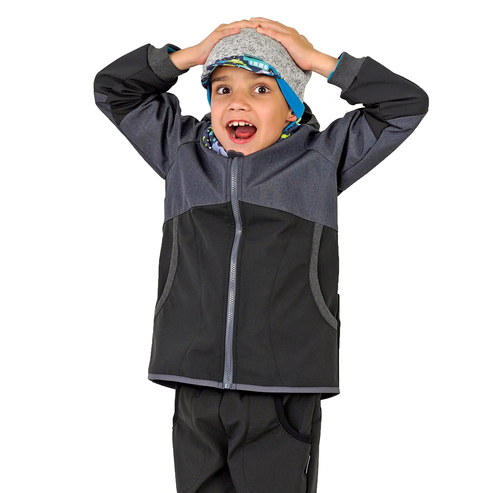 Chaqueta softshell con forro polar, impermeable y cortavientos, para exteriores, con cremallera completa, transpirable, para niños Negro 134-140 cm