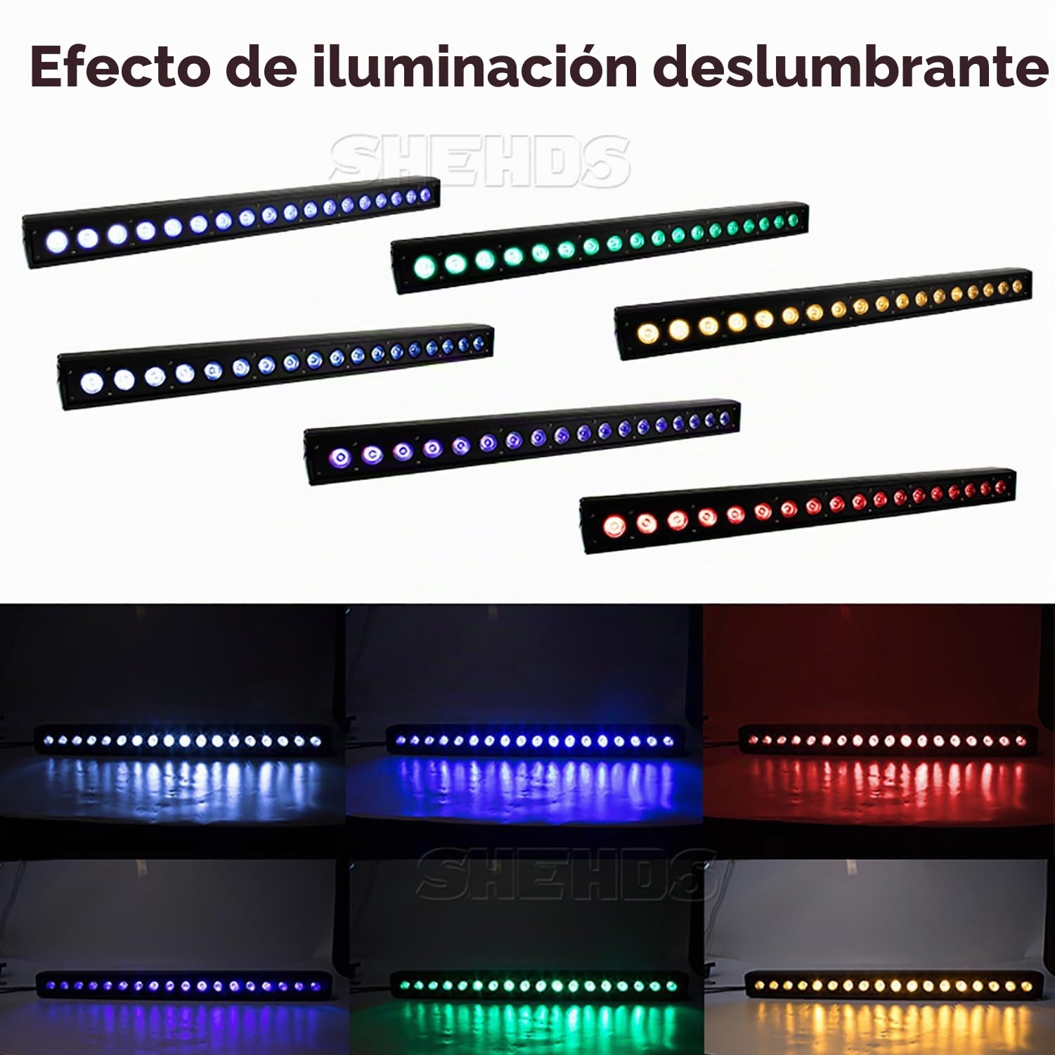 SHEHDS Barra de luz de lavado de escenario RGBWA+ púrpura de 18 x 18 W / tira LED 6 en 1 iluminación de pared barra de luz / tira de luz estroboscópica DMX512 Control DJ luces
