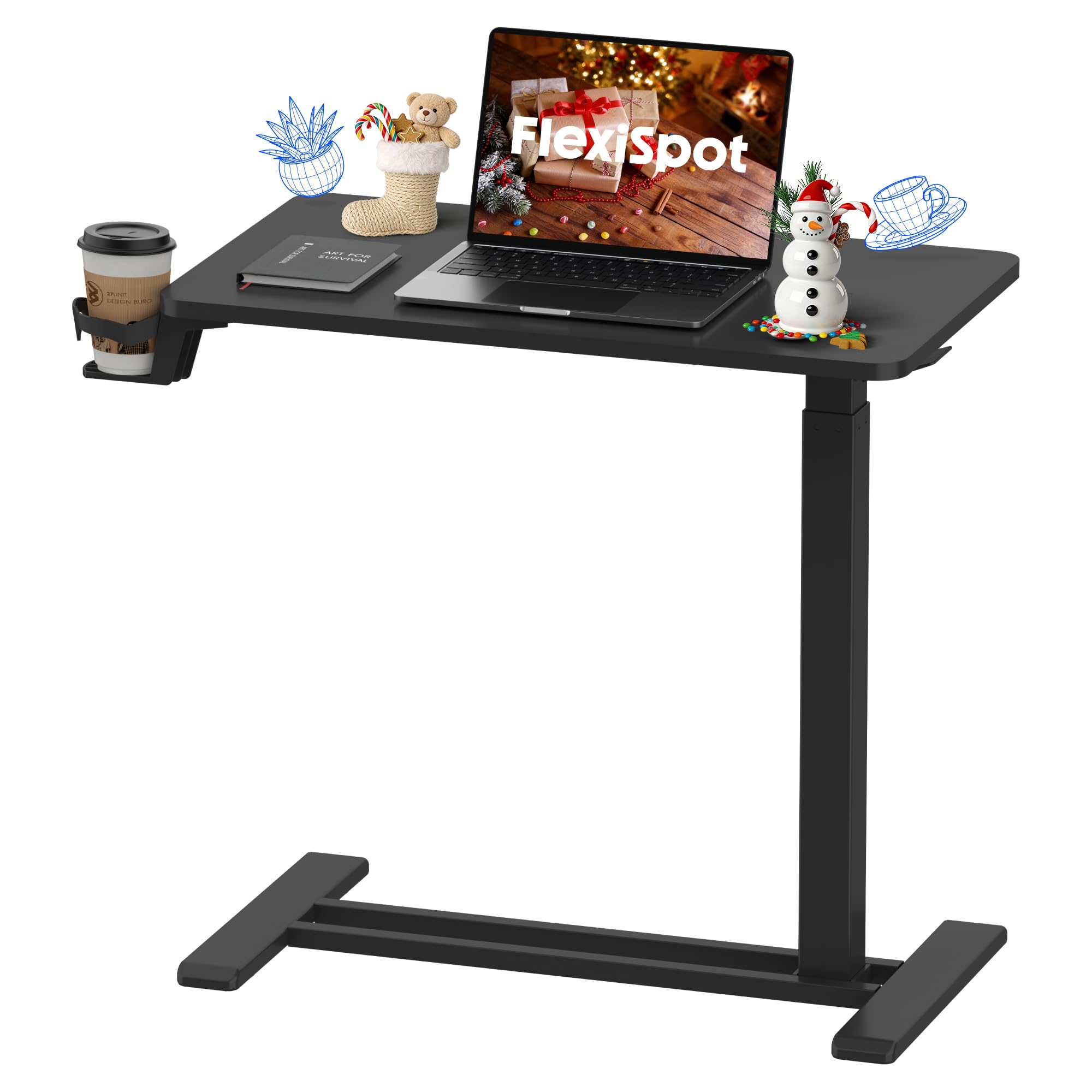 Sponsored Ad - FLEXISPOT H7 Adjustable Overbed Bedside Table with Wheels Pneumatic Mobile Standing Desk Laptop Desk Rolling Computer Cart Movable Overbed Tables Hospital Home Use(27.6" W x 15.7" D, Black Table)
