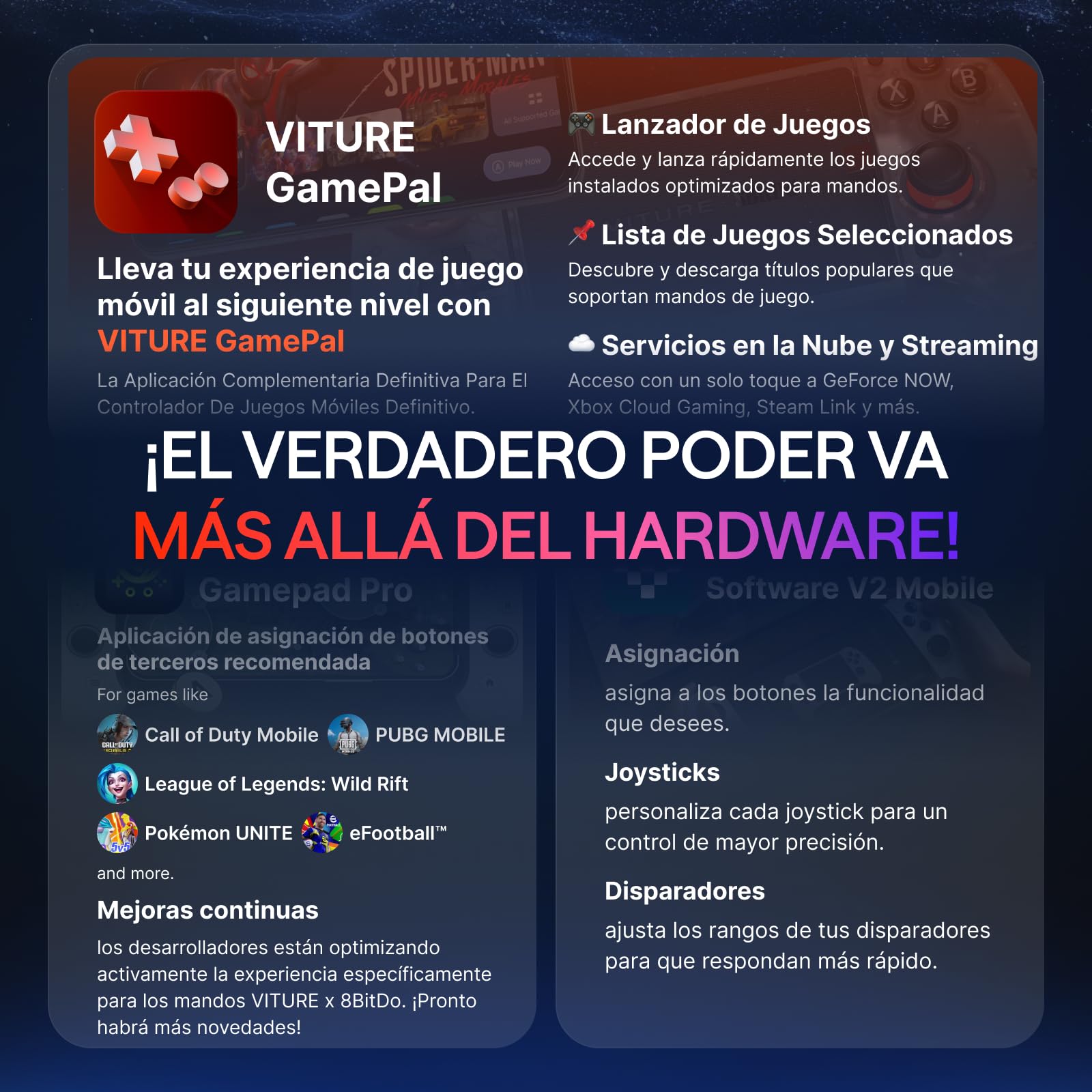 VITURE x 8BitDo Ultimate Mobile Gaming Controller - El Primero Del Mundo para Gafas XR | USB-C Latencia Mínima, Sticks de Efecto Hall, Carga Mientras Juegas, Rendimiento Profesional para Android