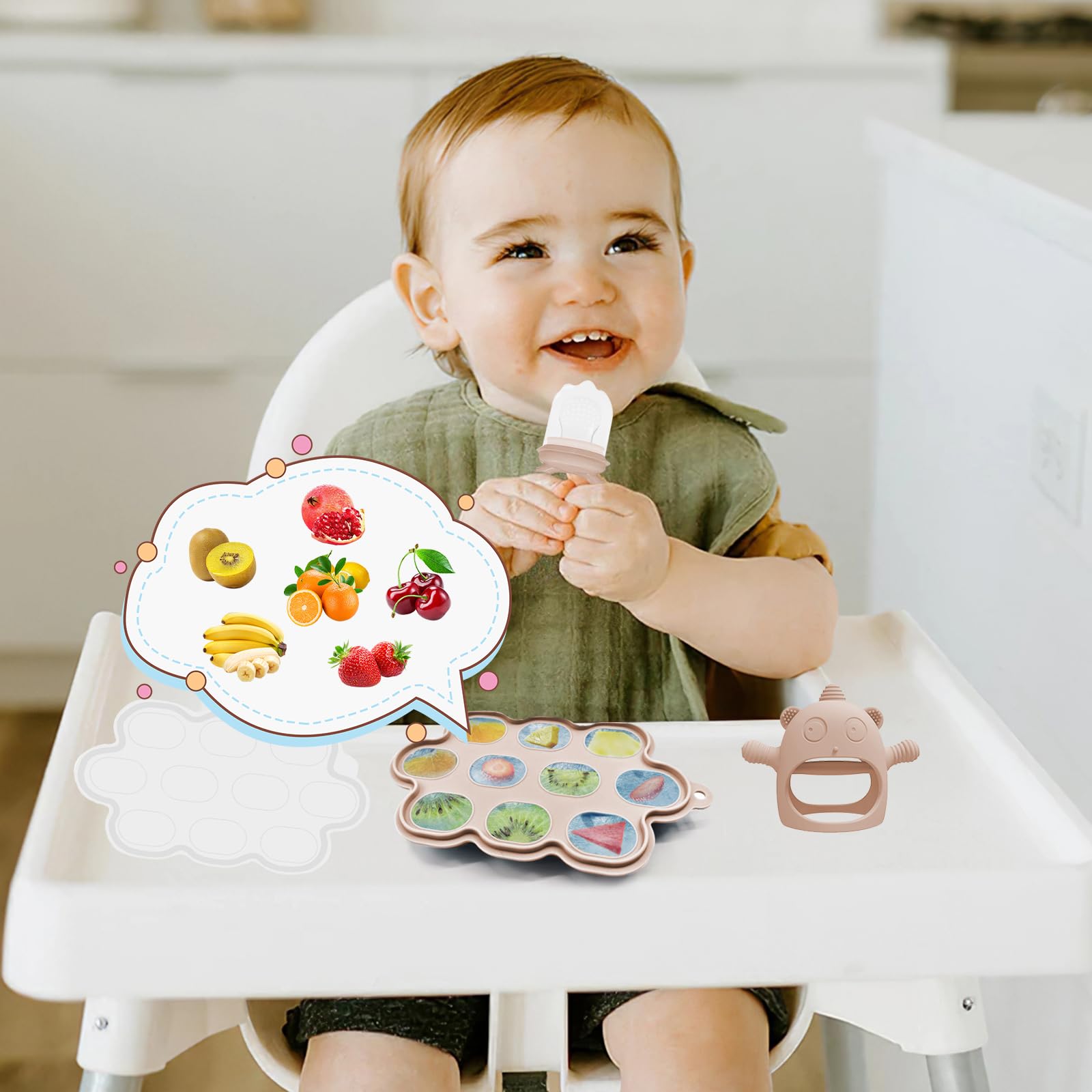 14 pièces Coffret Repas Bebe Silicone, Assiette bebe Set avec Ventouse Assiette Bol Fourche Cuillère Bavoir et Tasse, Enfant Set Couverts Vaisselle Pour Sevrage Manger (Beige)