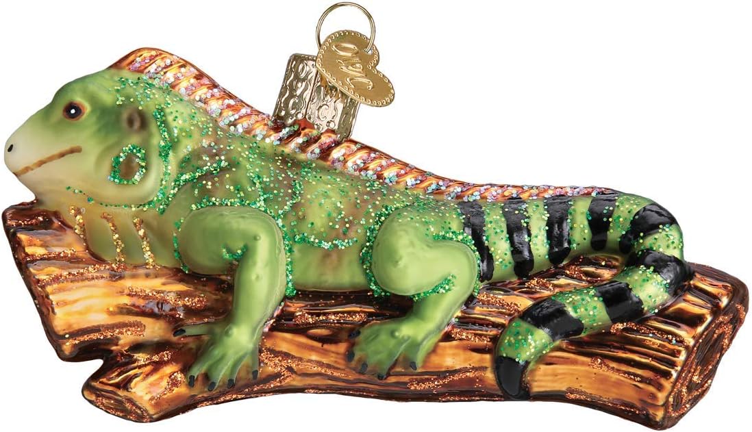 Old World Christmas Iguana Glass Blown Ornament for Christmas Tree, Handcrafted Holiday Decoration, Wildlife Animal Collection