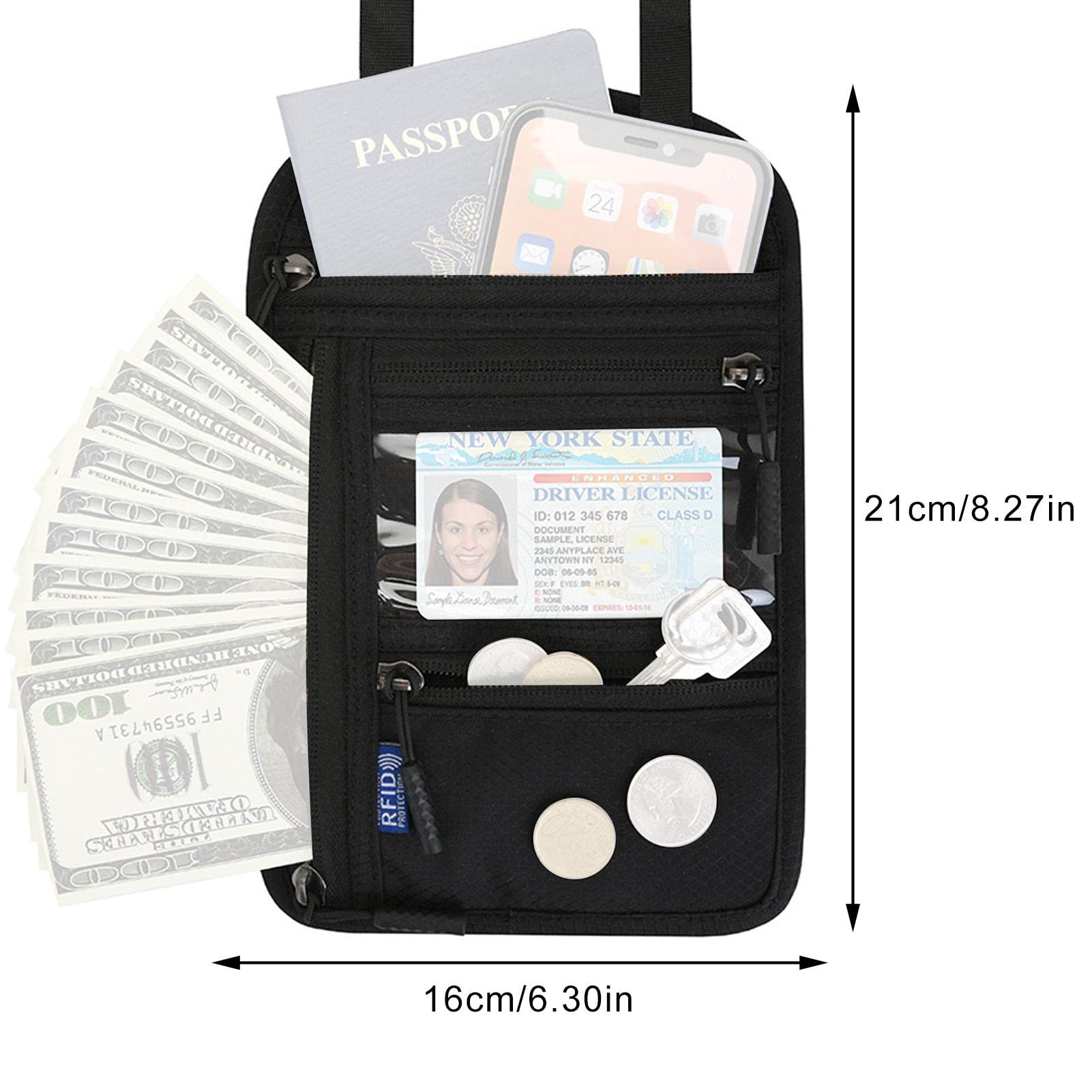 Portadocumenti Da Collo Con Protezione RFID - Per Viaggi, Passaporto, Carte E Denaro