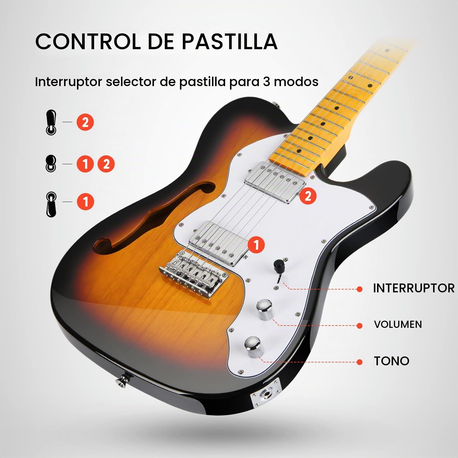 Amazon.com: Guitarra eléctrica Donner Jazz de 39 pulgadas TL