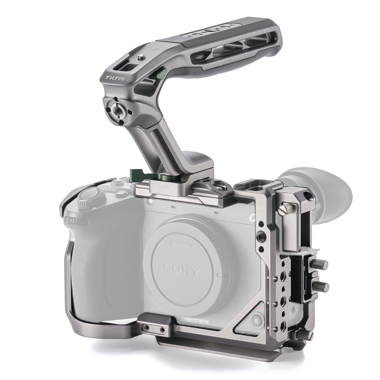 Tilta FX2 Cage, gabbia completa per fotocamera compatibile con il kit base Sony FX2 con impugnatura superiore Xeno, guida NATO, filettature 1/4“-20 e 3/8”-16 - Grigio titanio TA-T88-B-TG