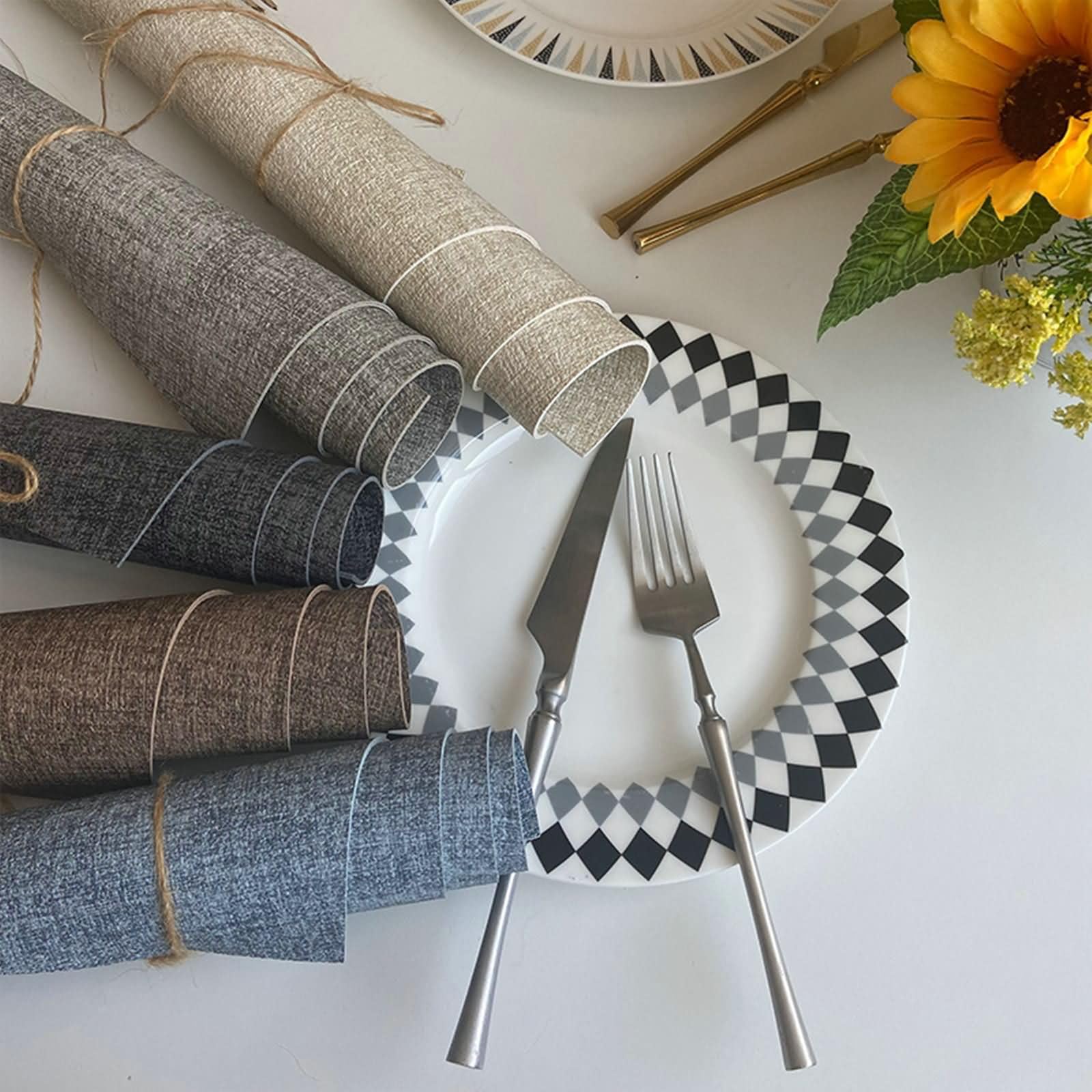 6PCS Manteles Individuales de Mesa, 44 x 30 CM Gris Mantel Individual Lavable Cuero, Color Sólido con Oval