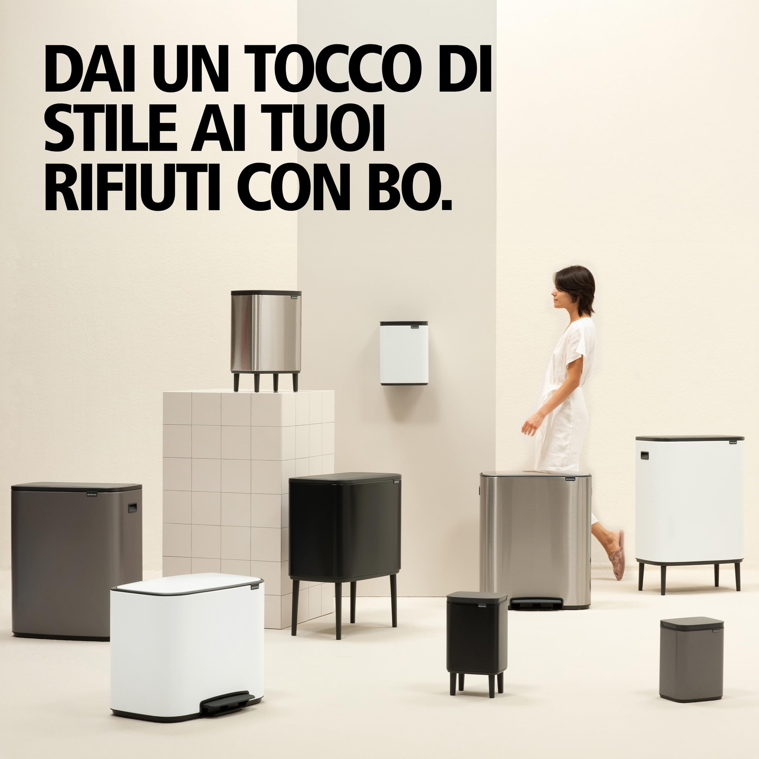 Brabantia Pattumiera a pedale Bo 12L (White), Pattumiera con pedale e coperchio a chiusura soft, Secchio spazzatura facile da pulire con secchio interno rimovibile e sacchetti PerfectFit inclusi
