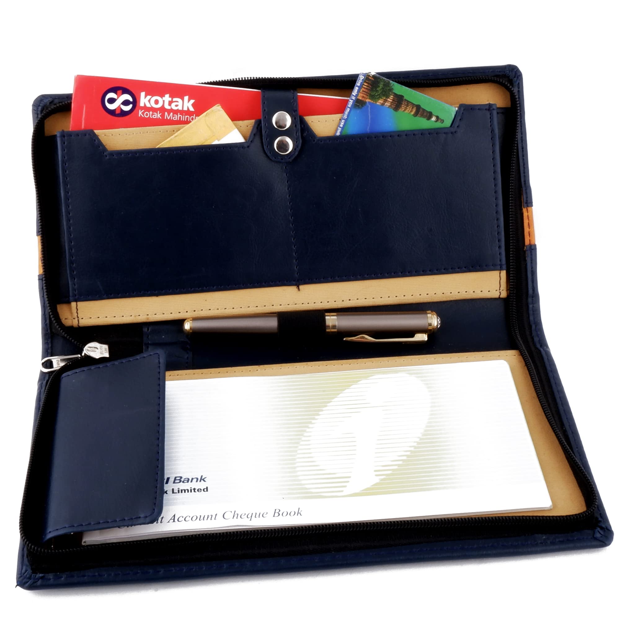 Fastidious Leatherette Expanding Multi-Compartment Cheque Book Holder for Cheque, Pass Book, Cards & Documents - Personal & Office Use (Blue) 3