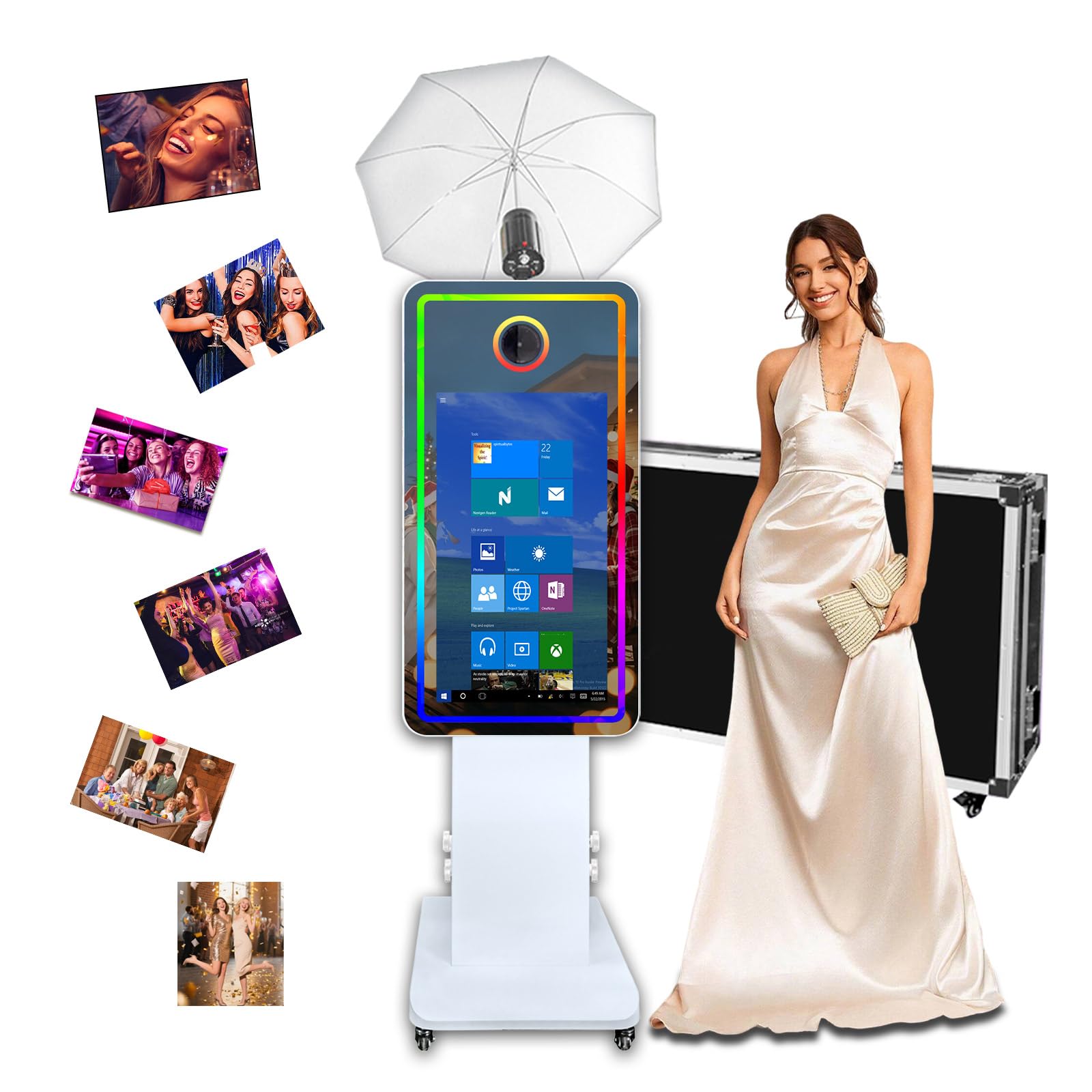 Soft-Light parasol, magiczne lustrzane fotobudka z ekranem dotykowym 81.3 cm, fotobudka do selfie z futerałem lotniczym, fotobudka RGB na imprezę (biała, fotobudka)