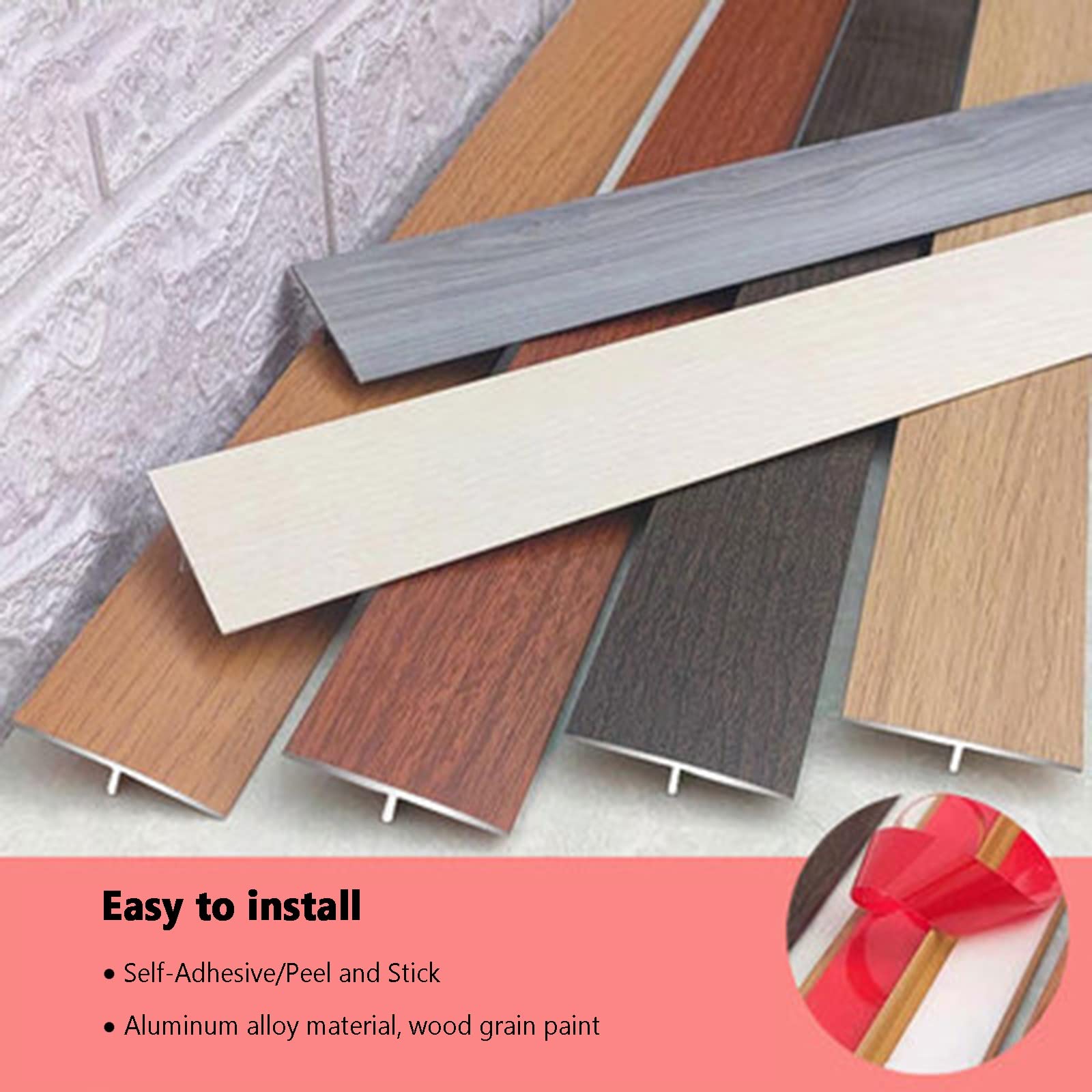 Reductor de suelo laminado de vinilo para suelos irregulares, bordes impermeables con acabado de grano de madera, ideal para puertas y balcones