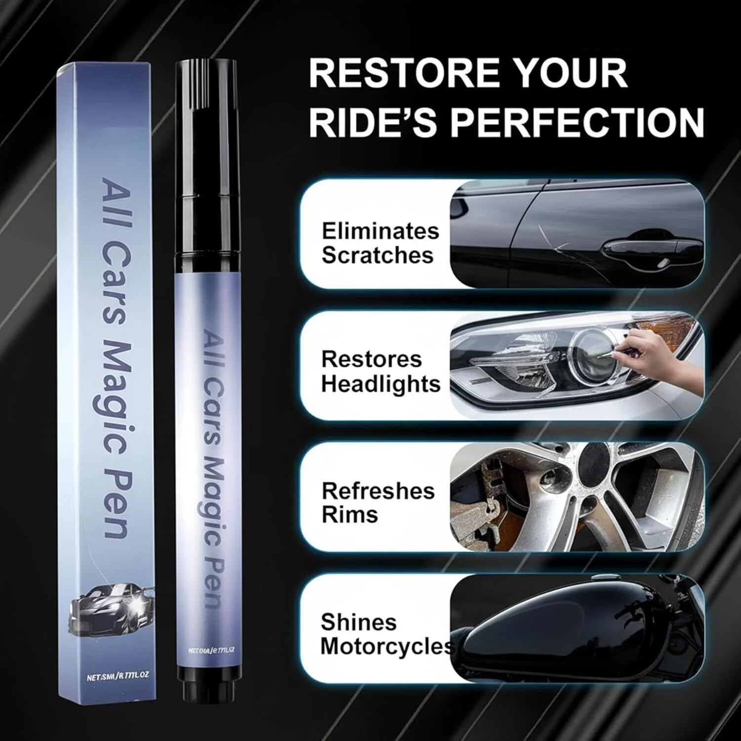 Magic Car Scratch Removal Pen - Auto Scratch Repair Pen Car Paint Repair Pens Quick Fix Clear Coat Scratch Repair Tool for Minor Scratches Touch Up Surface Restoration for Vehicle Exterior (2 Pcs) — view 3