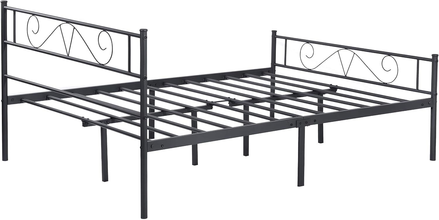 Full Size Platform Bed Frame with Headboard, Nordic Style