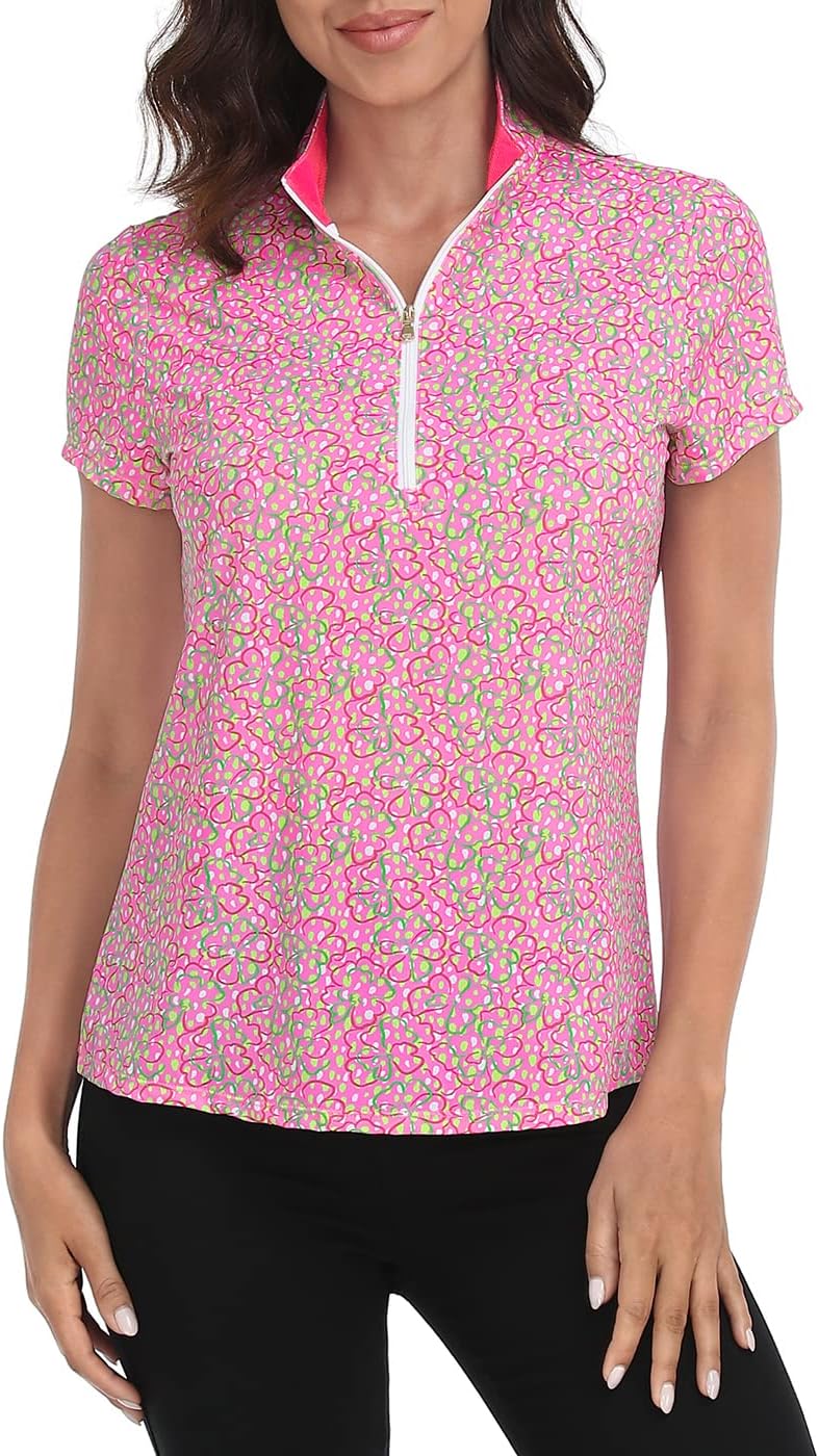 LRD Women's Golf Polo Shirt Short Sleeve Quarter Zip Mock Neck Tennis Shirt UPF 30 Sun Protection Quick Dry Performance Top